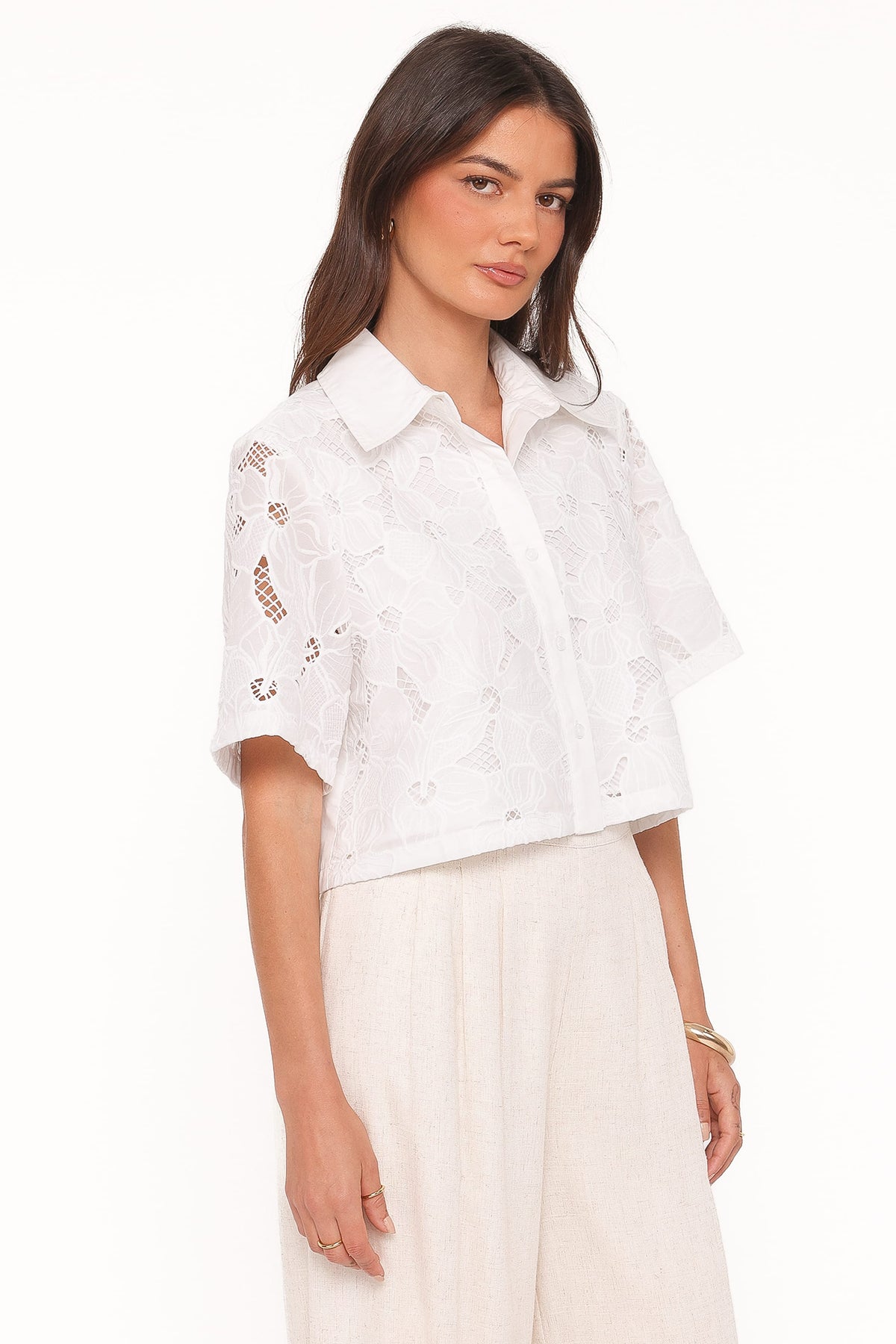 Fidelma Cropped Shirt in White – view 3 of 6