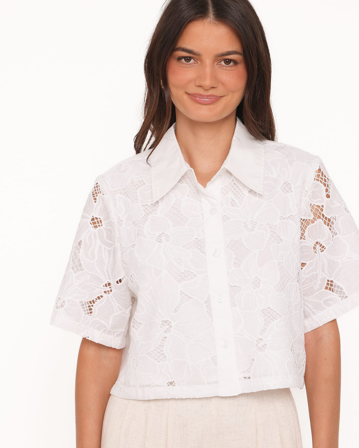 Fidelma Cropped Shirt in White – view 1 of 6