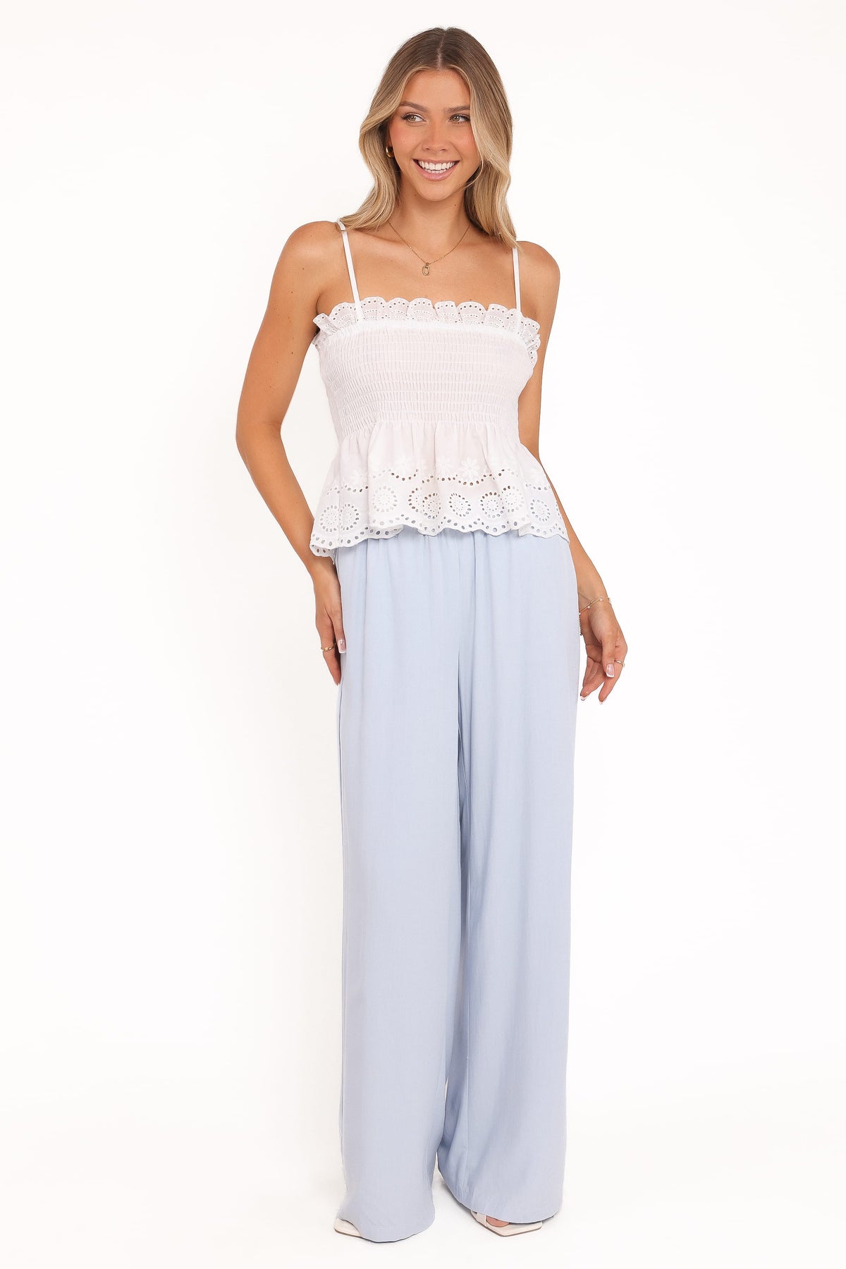 Gretal Smocked Eyelet Top in White – view 6 of 8