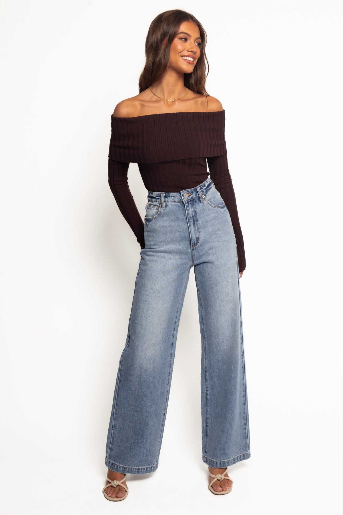 Inora Off Shoulder Knit Top in Chocolate – view 6 of 7