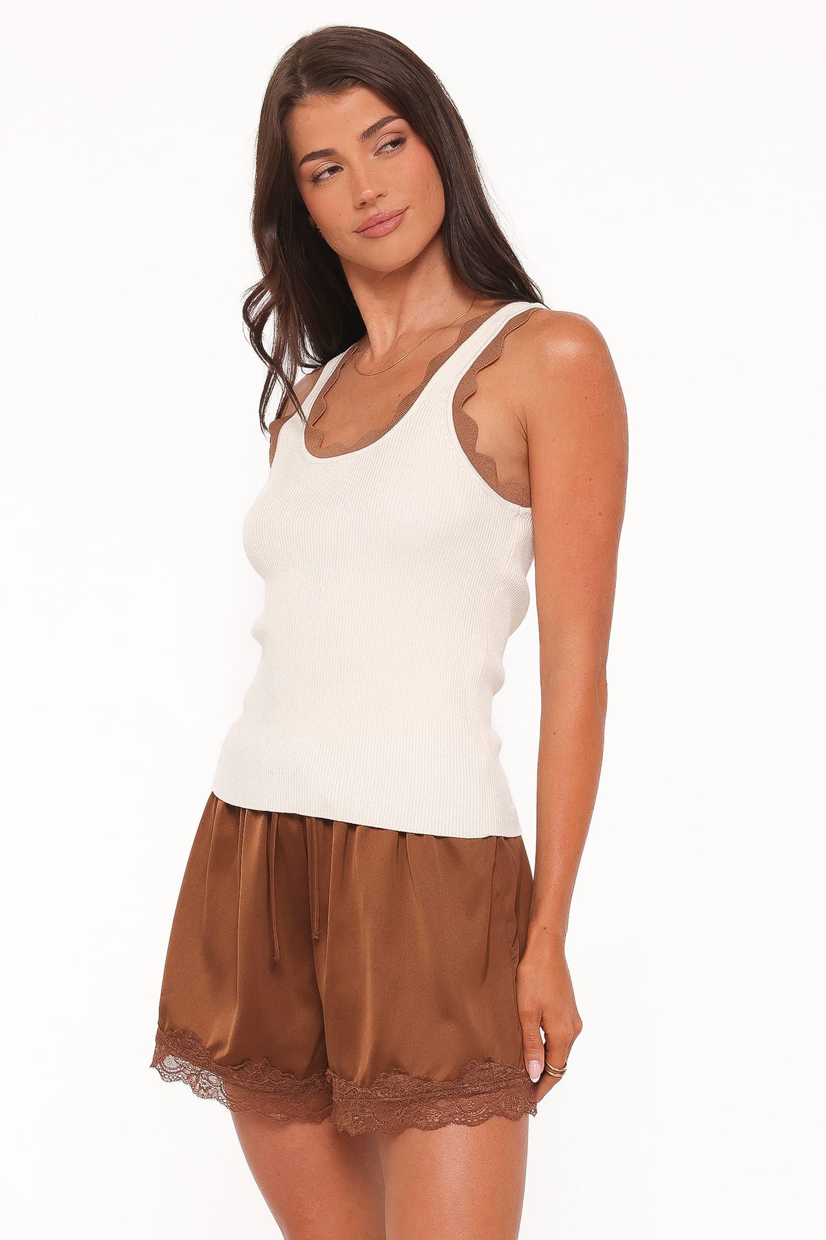 Johnson Scalloped Trim Tank in Cream Brown – view 3 of 6
