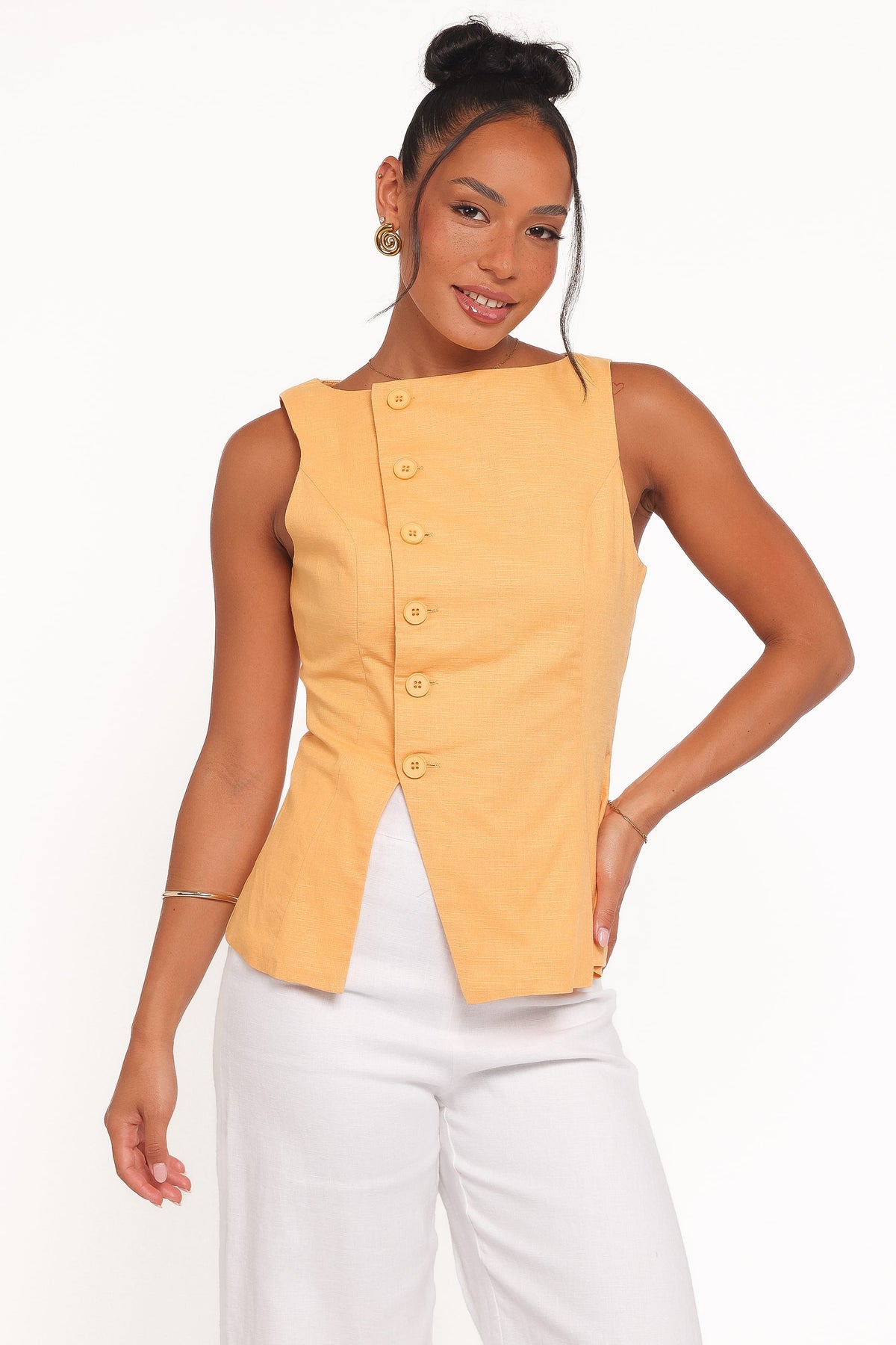 Kalyssa Asymmetrical Vest in Mango – view 2 of 8
