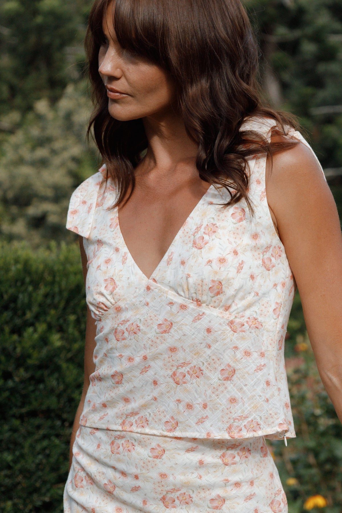Kedra Tie Shoulder Top in Peach Ditsy Floral – view 1 of 7