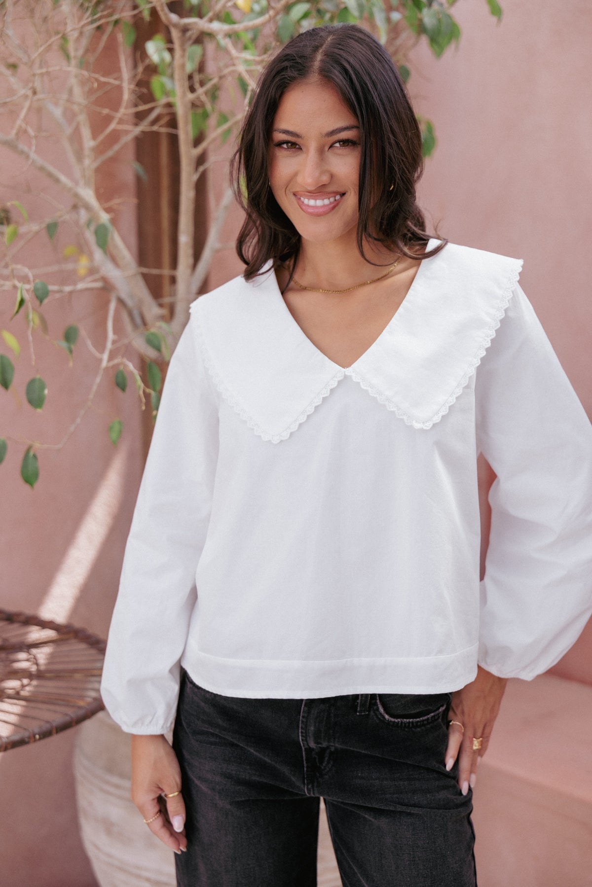 Kenna Long Sleeve Top in White – view 1 of 9