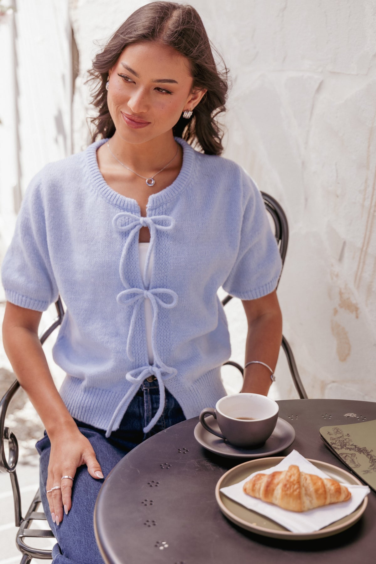 Koskie Tie Knit Top in Blue – view 1 of 8