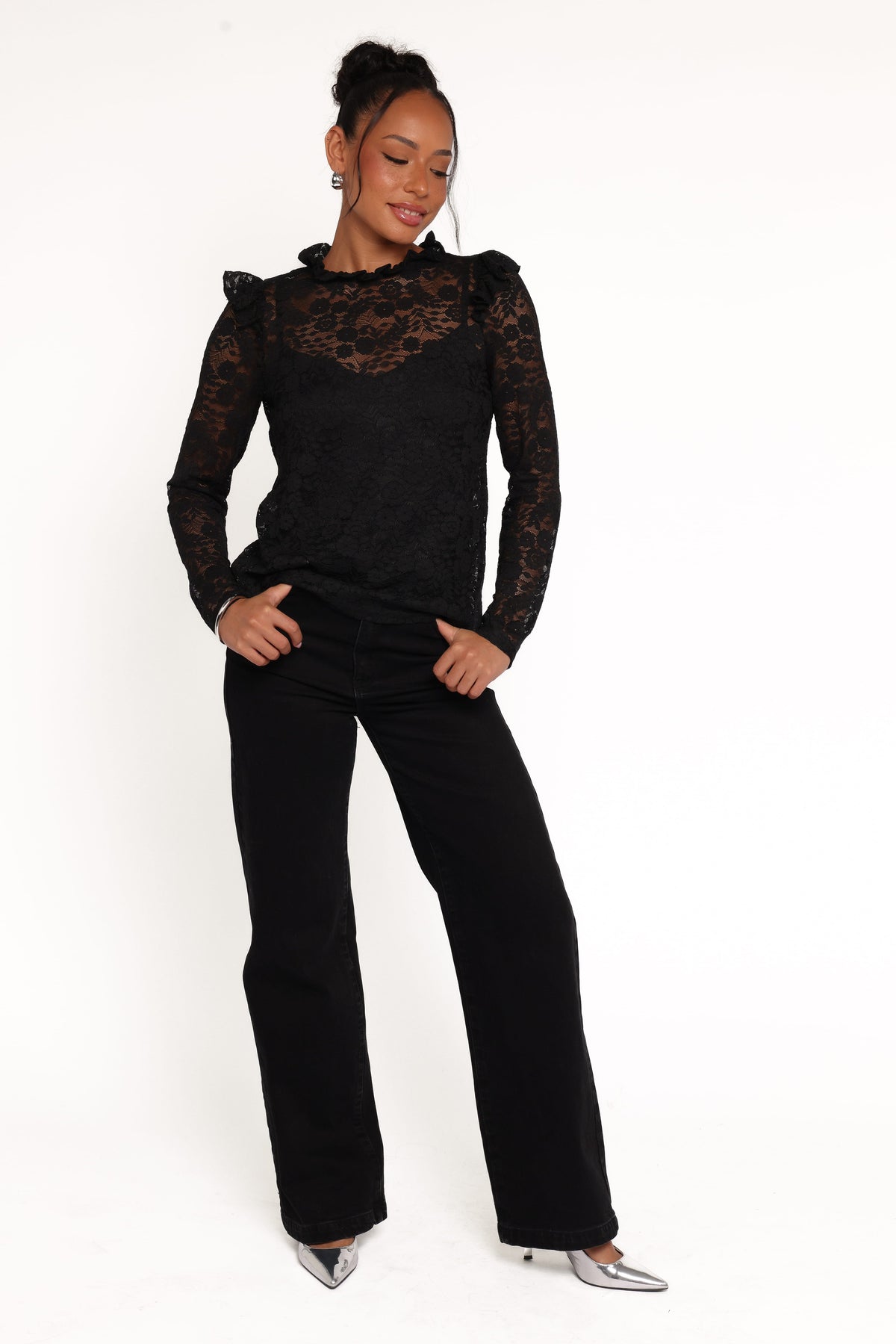 Lettie Lace Ruffle Top in Black – view 5 of 8