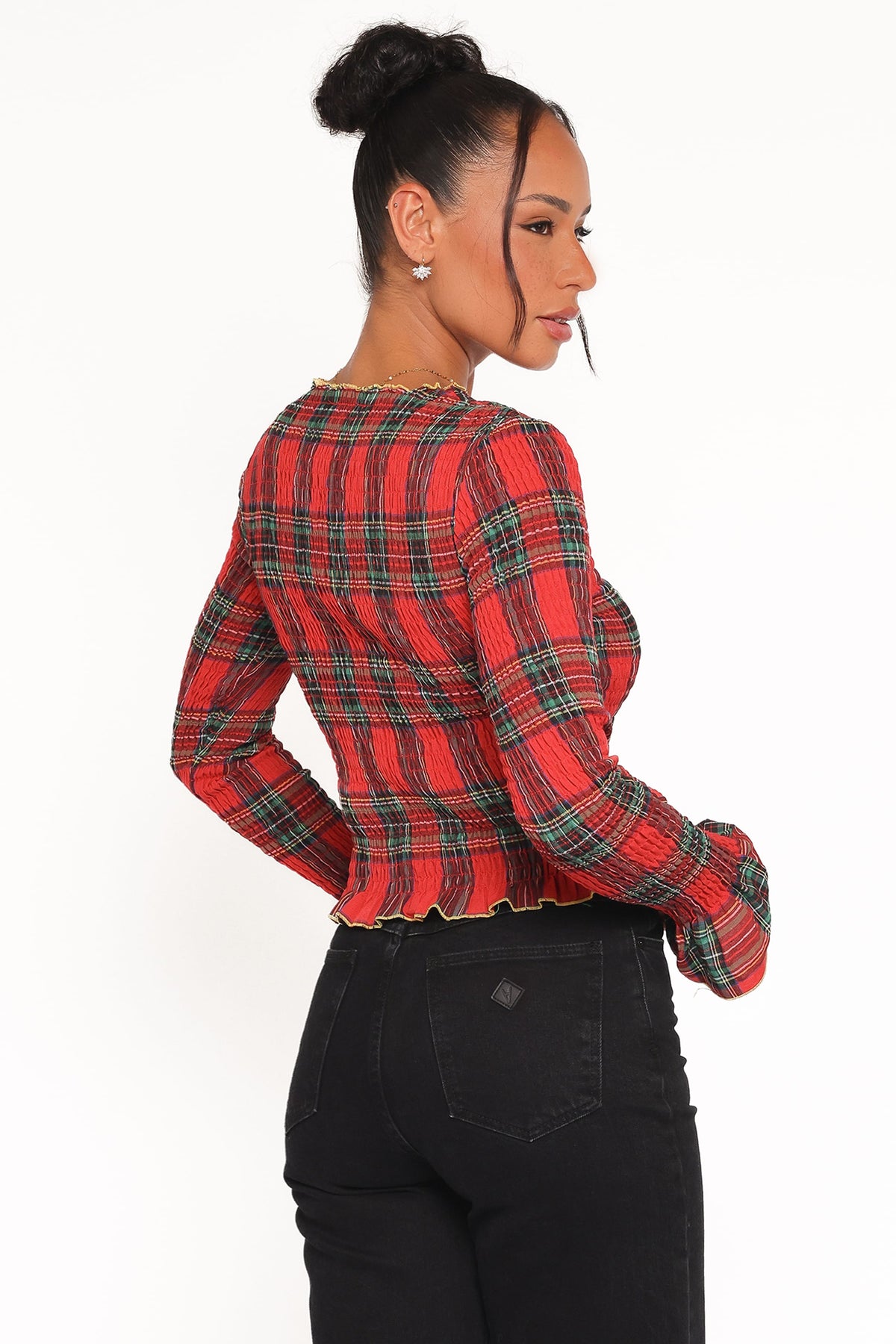 Lillee Ruched Top in Red Plaid – view 5 of 8