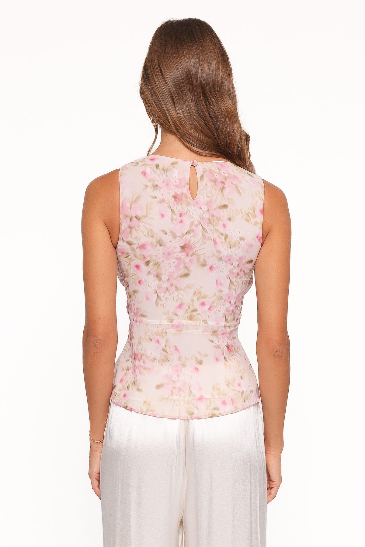 Limona Peplum Top in Blurred Pink Floral – view 5 of 8