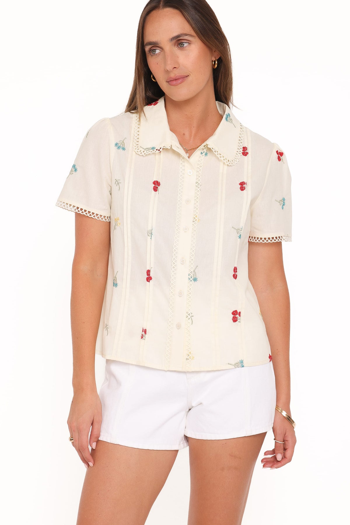 Lucile Embroidered Shirt in Light Yellow – view 1 of 6
