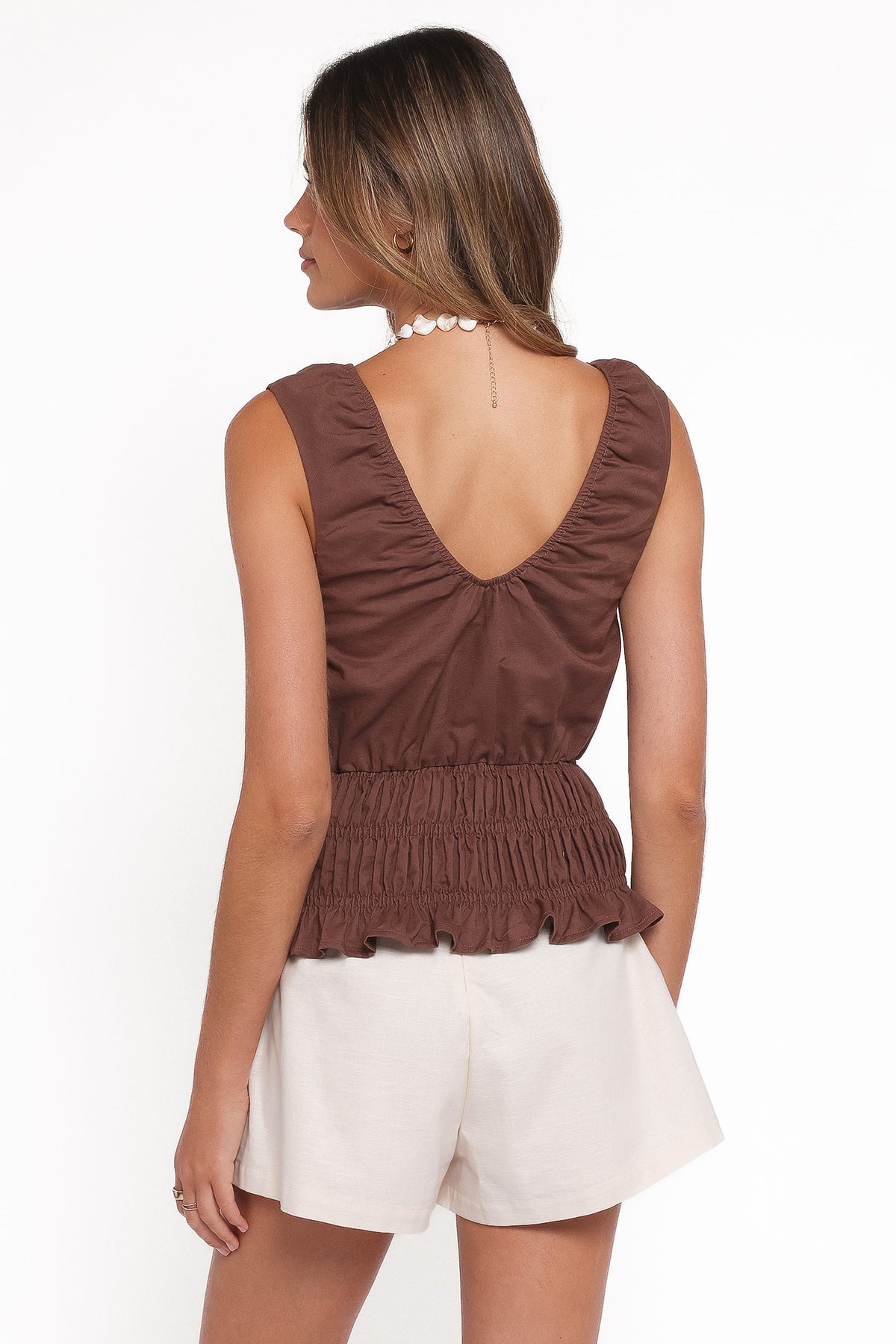 Lucilla Shirred Waist Top in Chocolate – view 5 of 8