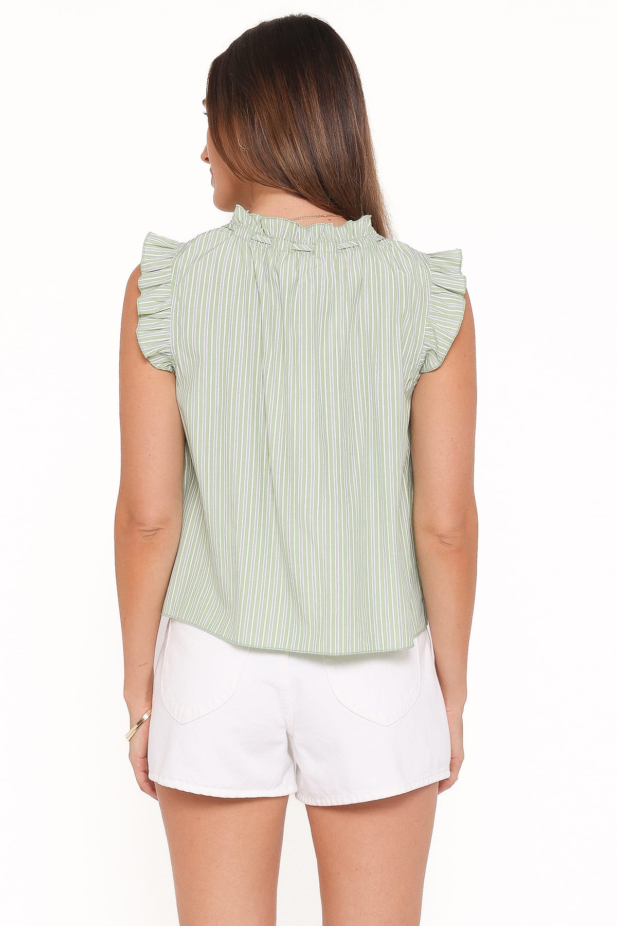 Luisa Ruffle Top in Green/White – view 4 of 6