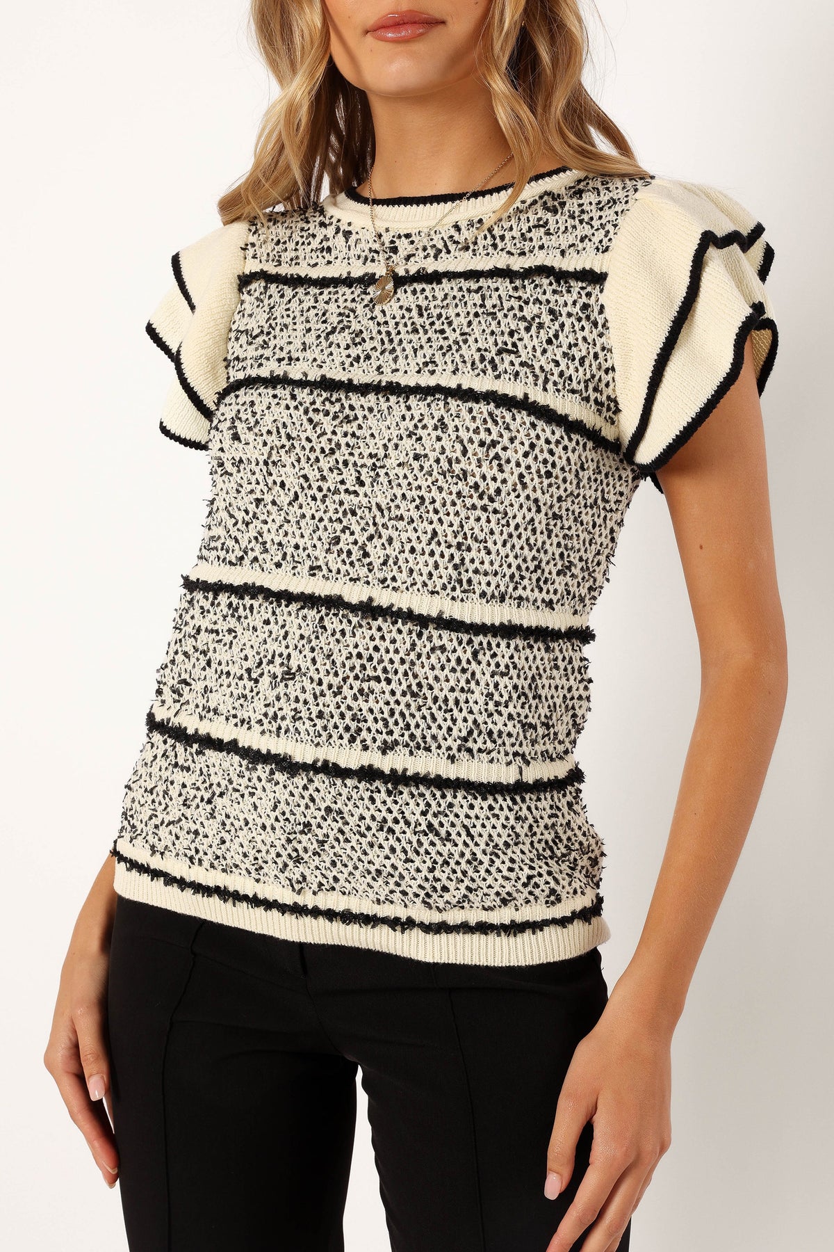 Lydia Knit Top in Ivory Black – view 6 of 7