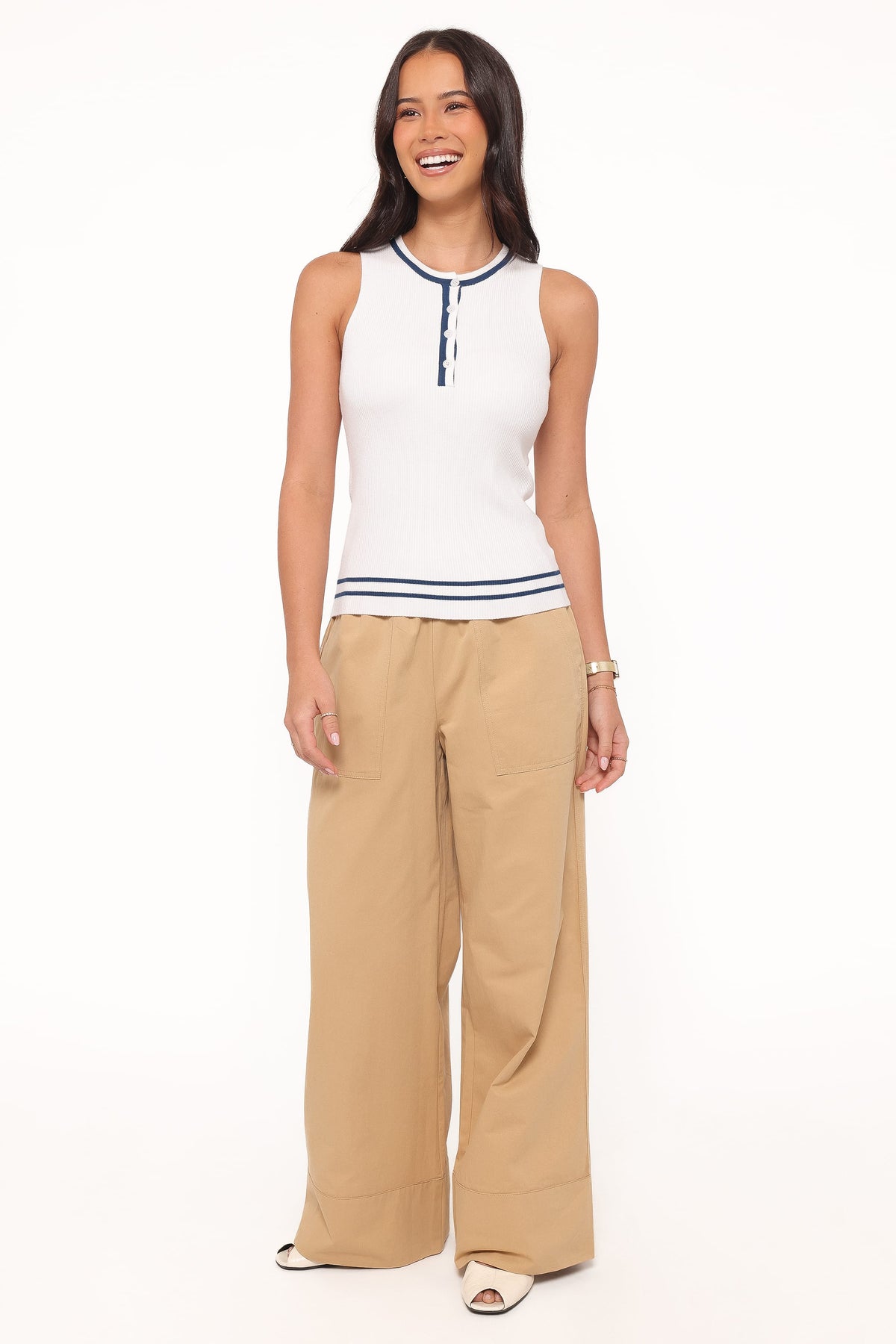 Marion Henley Knitted Tank Top in White – view 6 of 8