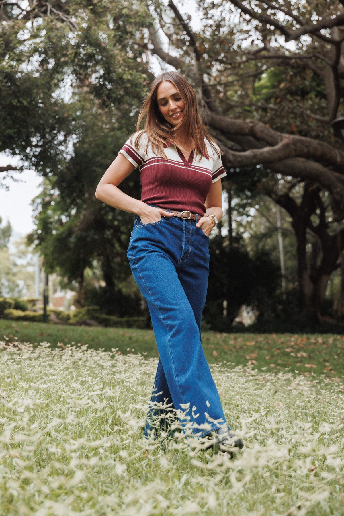 Maris Knit Polo Top in Burgundy/Cream Stripe – view 8 of 8