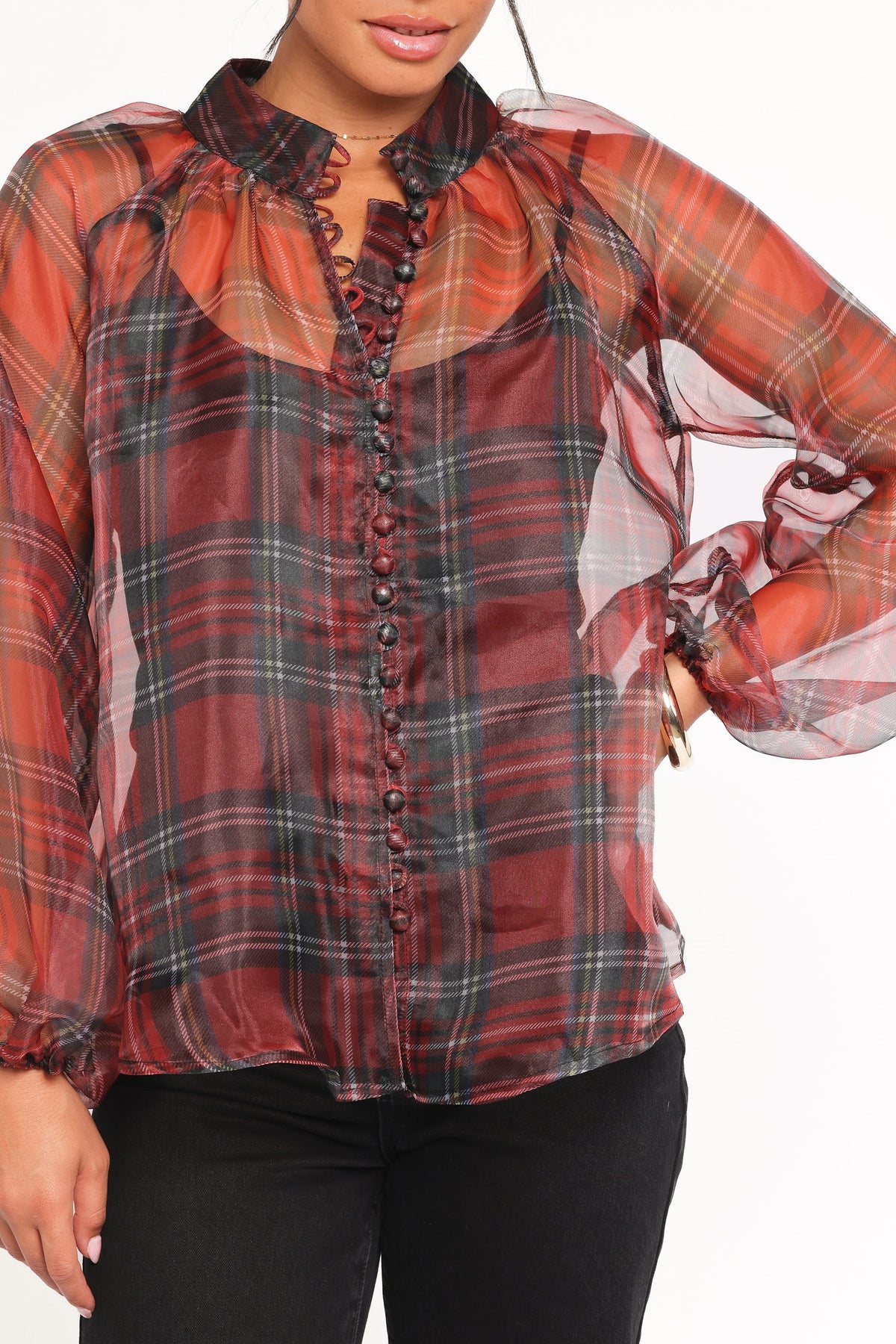 Marni Organza Top in Red Plaid – view 3 of 8