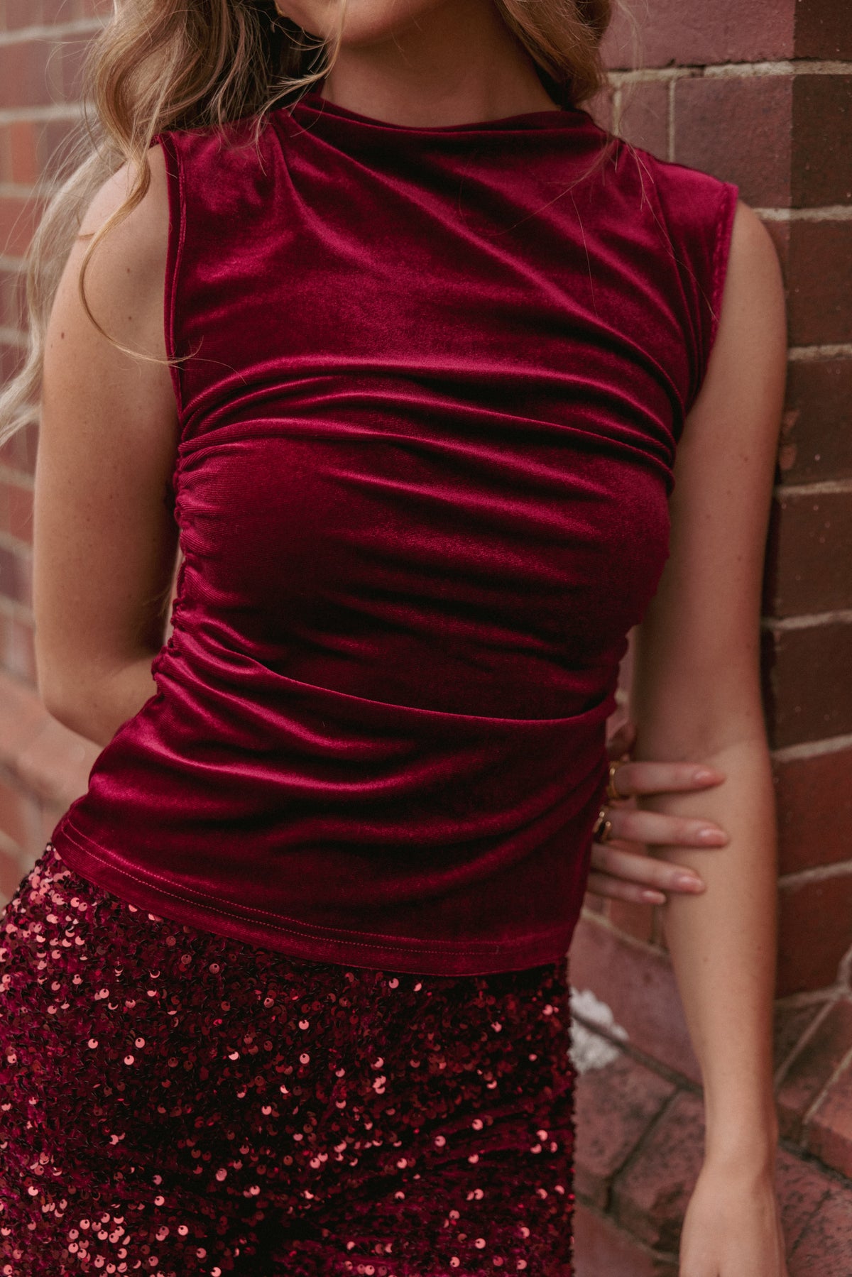 Nissa Velvet Top in Burgundy – view 8 of 8