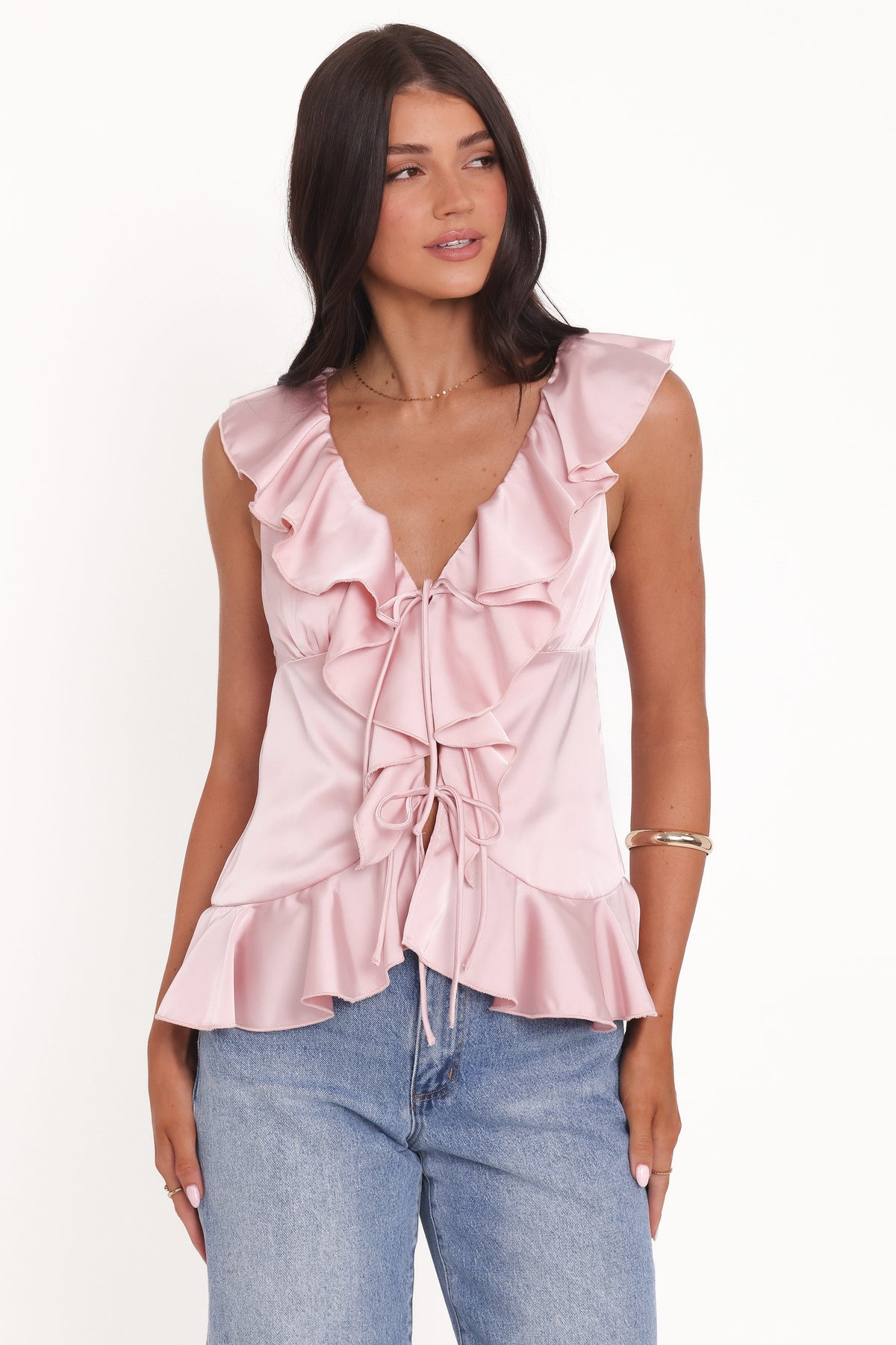Orelia Ruffle Front Top in Pink – view 1 of 6