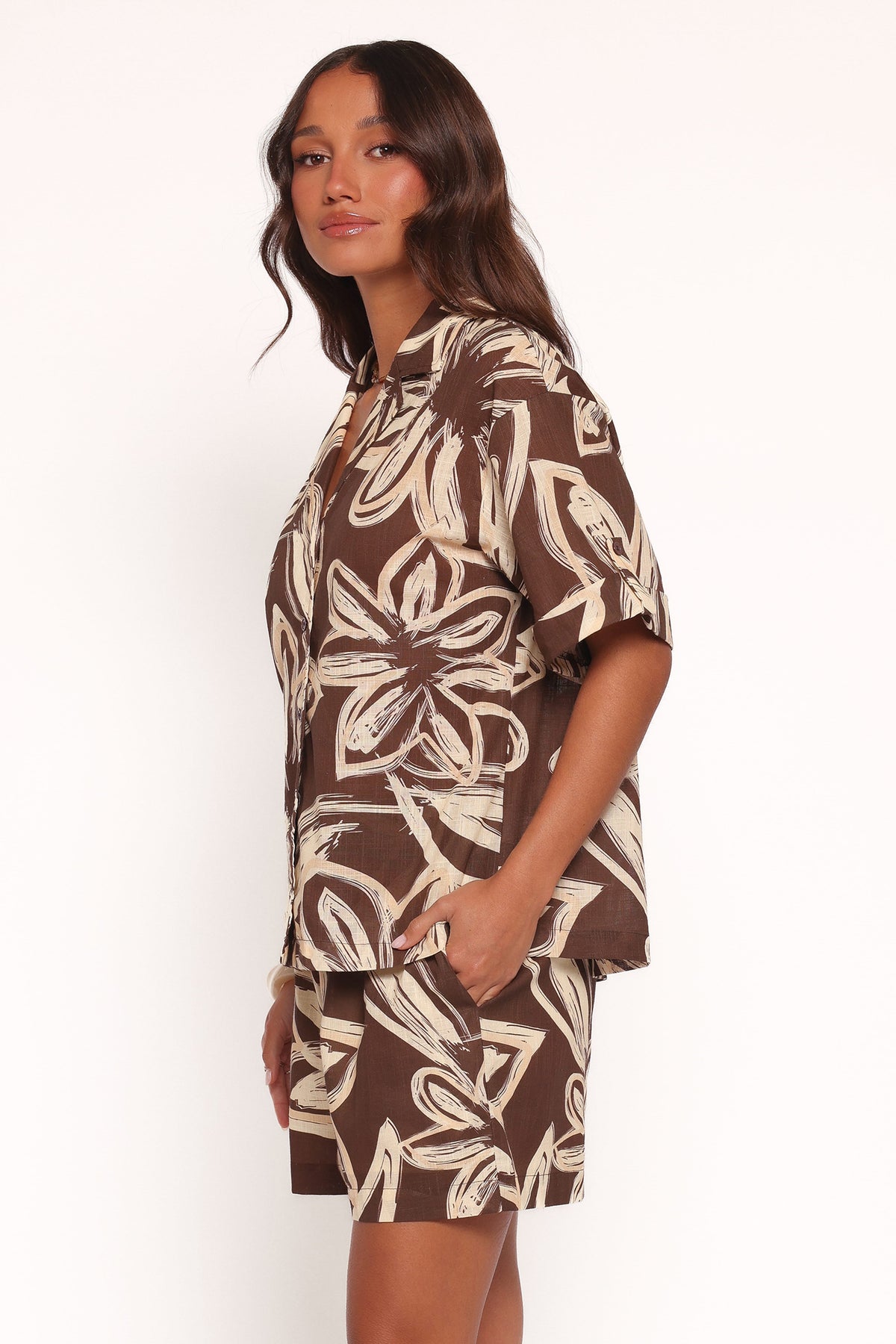 Pacifica Button Up Shirt in Chocolate Floral – view 3 of 6