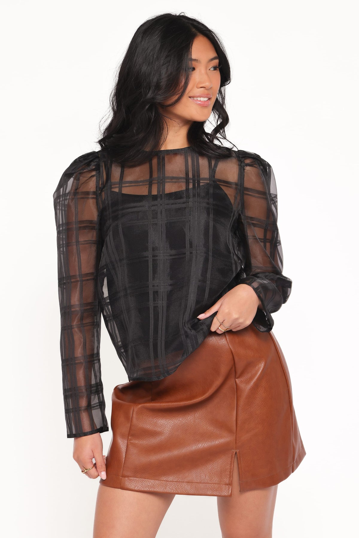 Peony Long Sleeve Sheer Top with Cami in Black – view 2 of 6