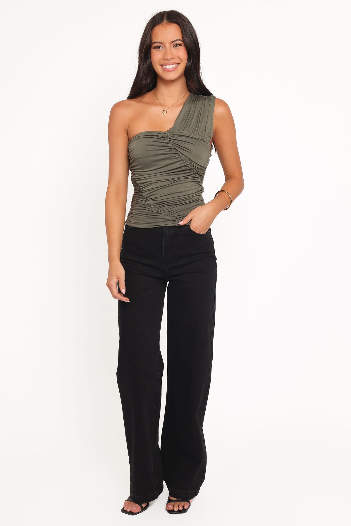 Phelps One Shoulder Top in Olive – view 5 of 6