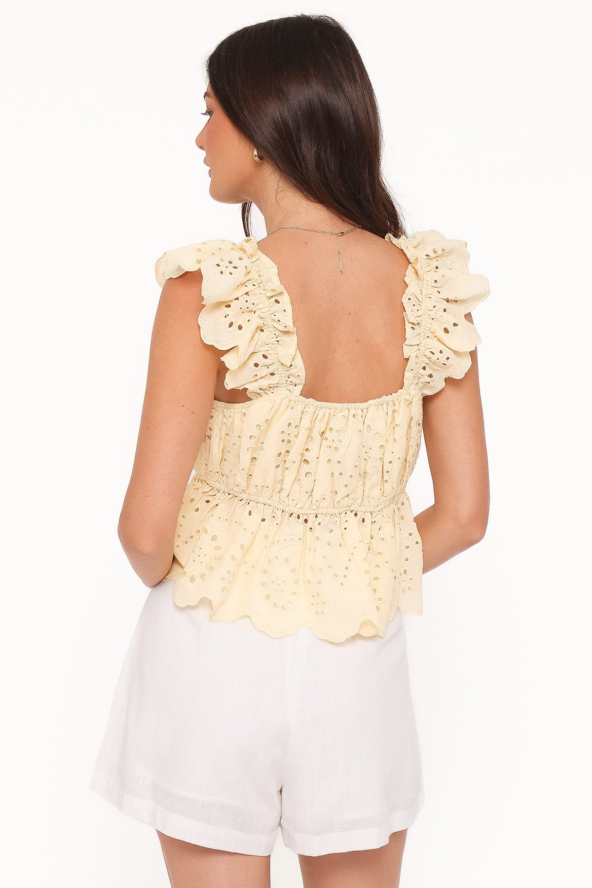 Regina Eyelet Ruffle Top in Butter Yellow – view 4 of 6