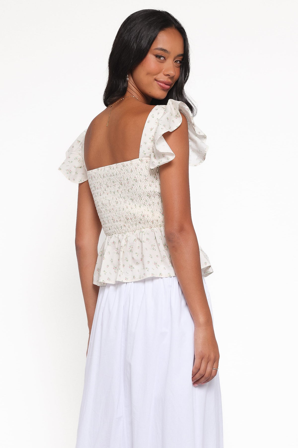 Remira Smocked Ruffle Top in White Betty – view 3 of 7