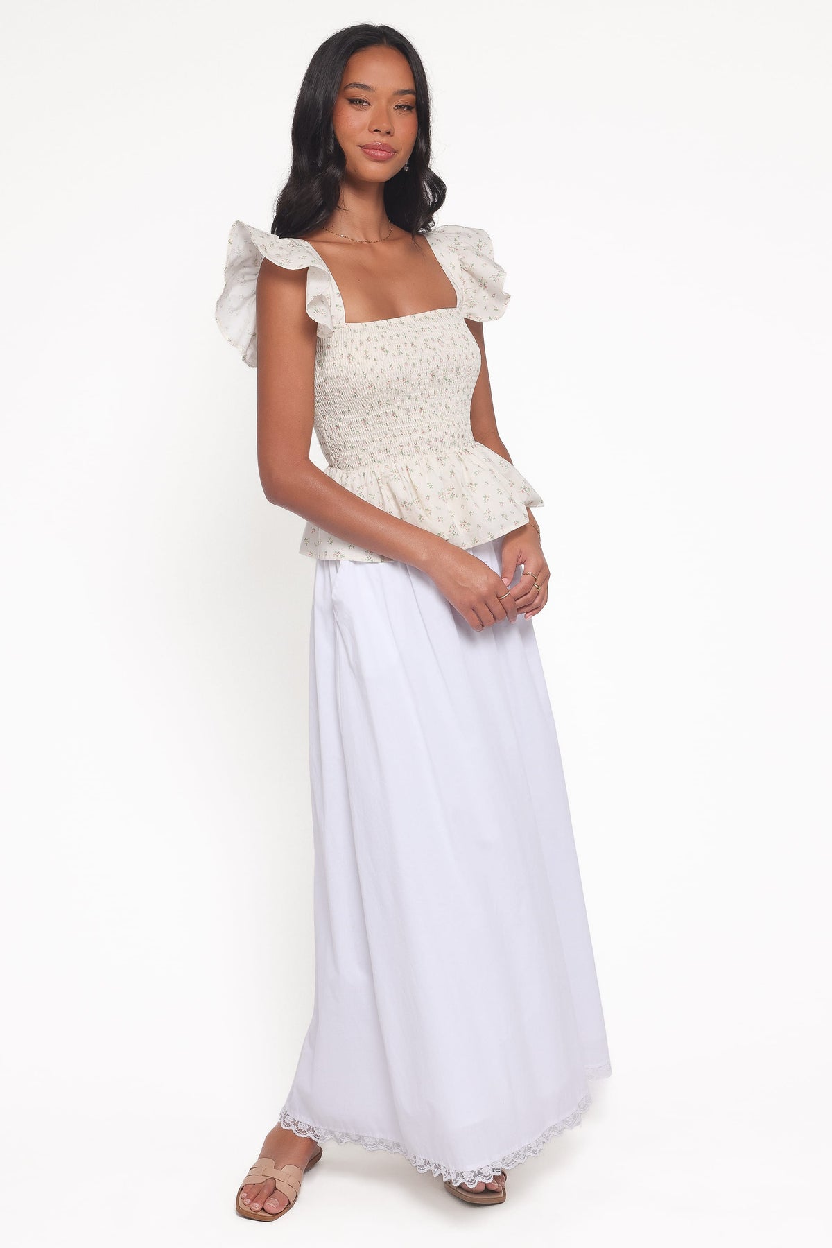 Remira Smocked Ruffle Top in White Betty – view 5 of 7