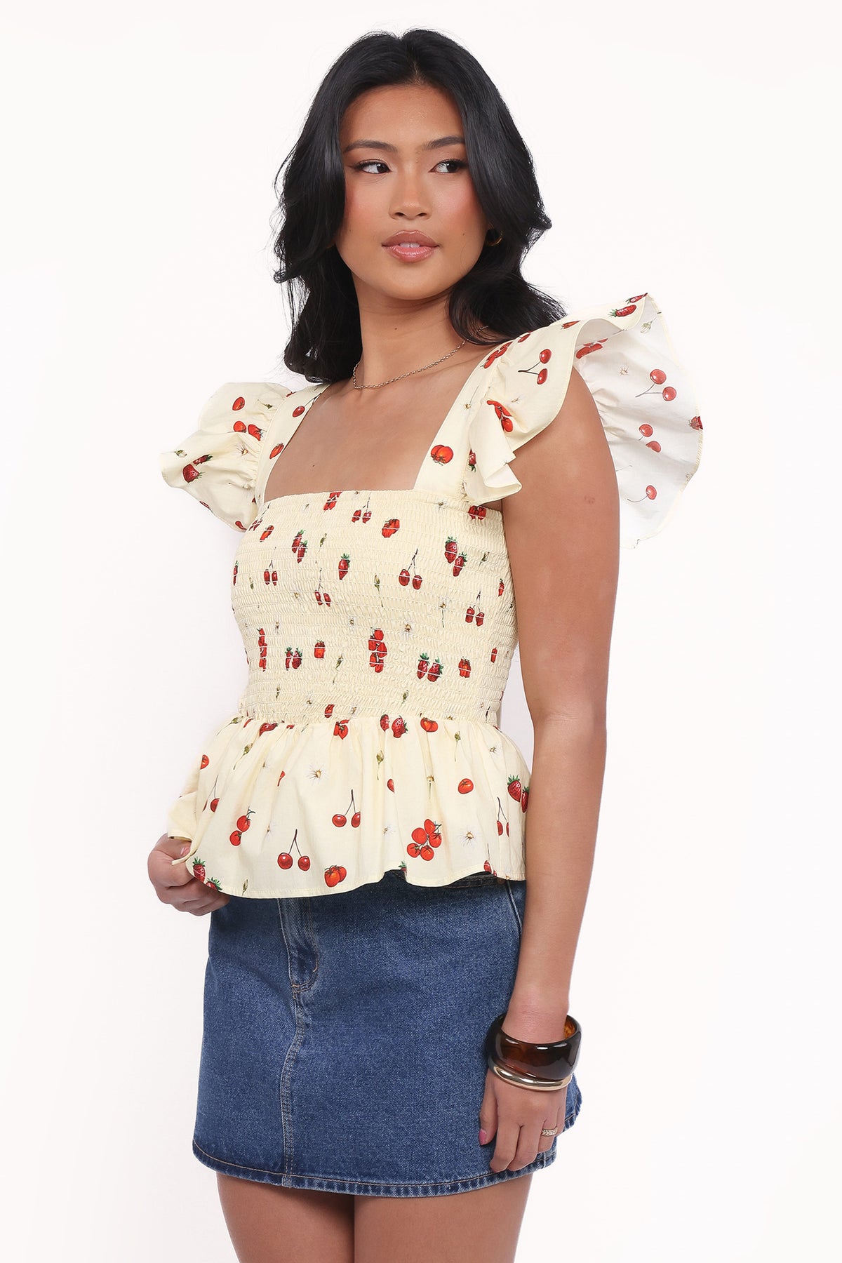 Remira Smocked Ruffle Top in Yellow Cherry – view 3 of 7