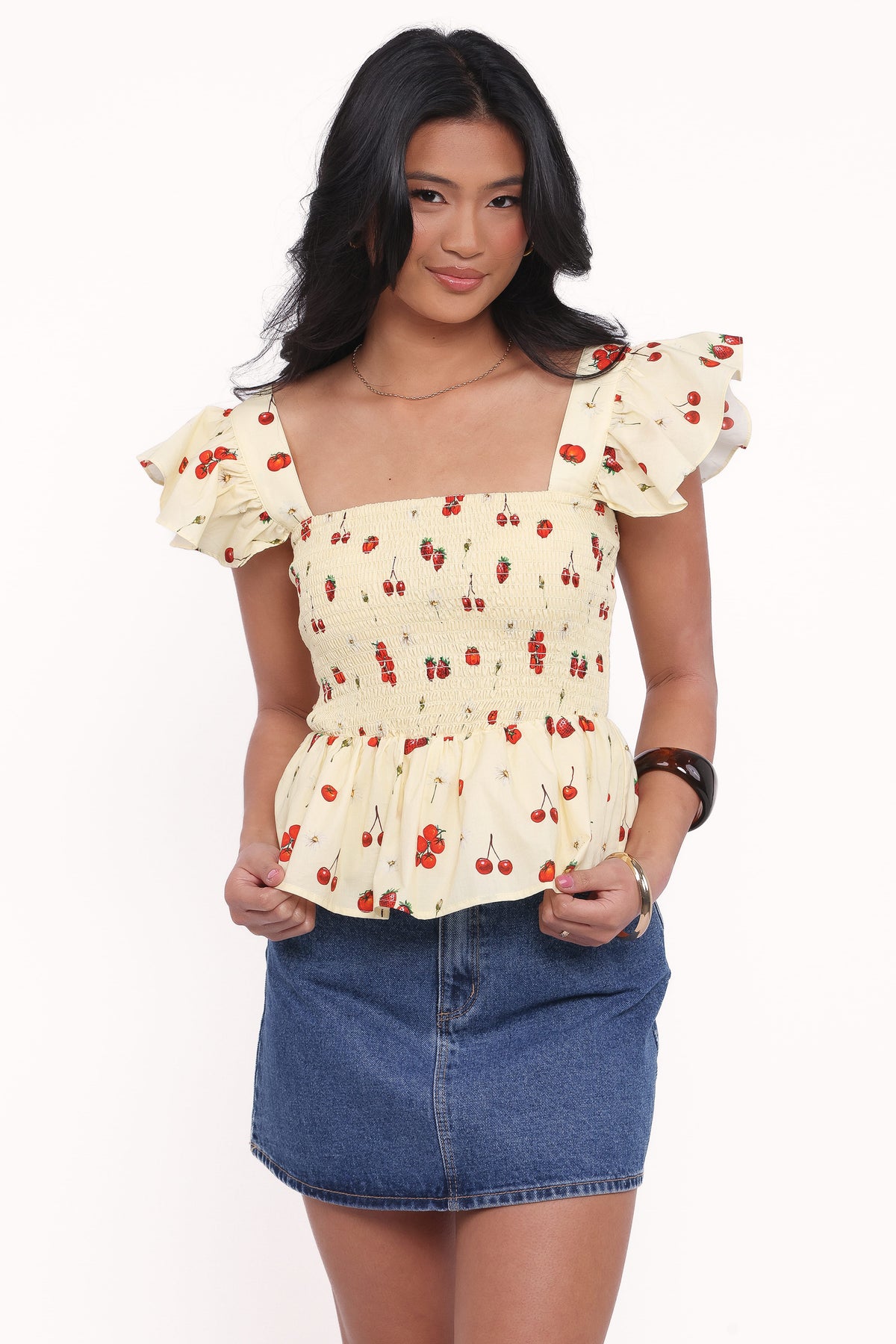 Remira Smocked Ruffle Top in Yellow Cherry – view 1 of 7