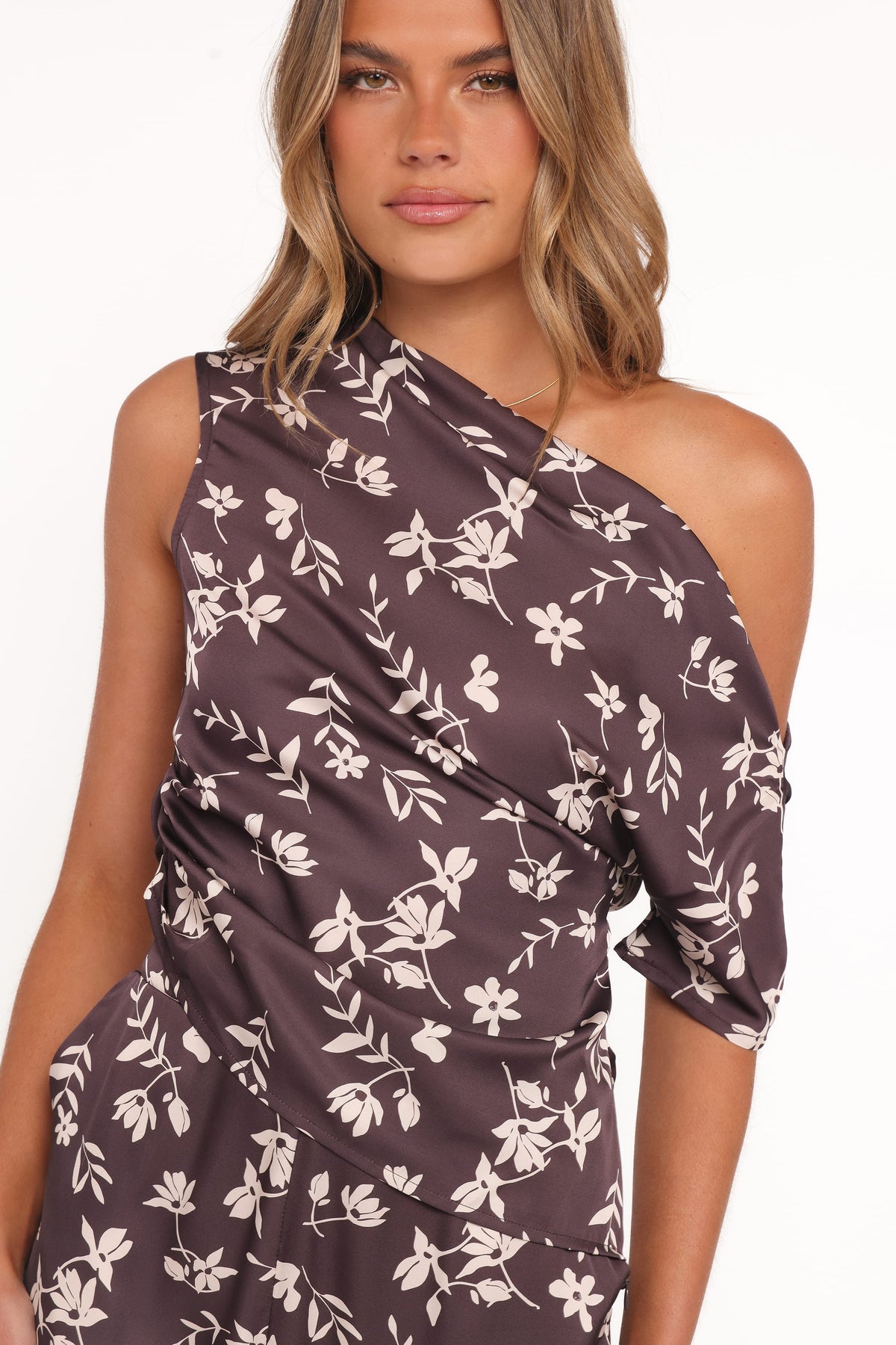 Romola Off Shoulder Top in Brown Cream Floral – view 3 of 8