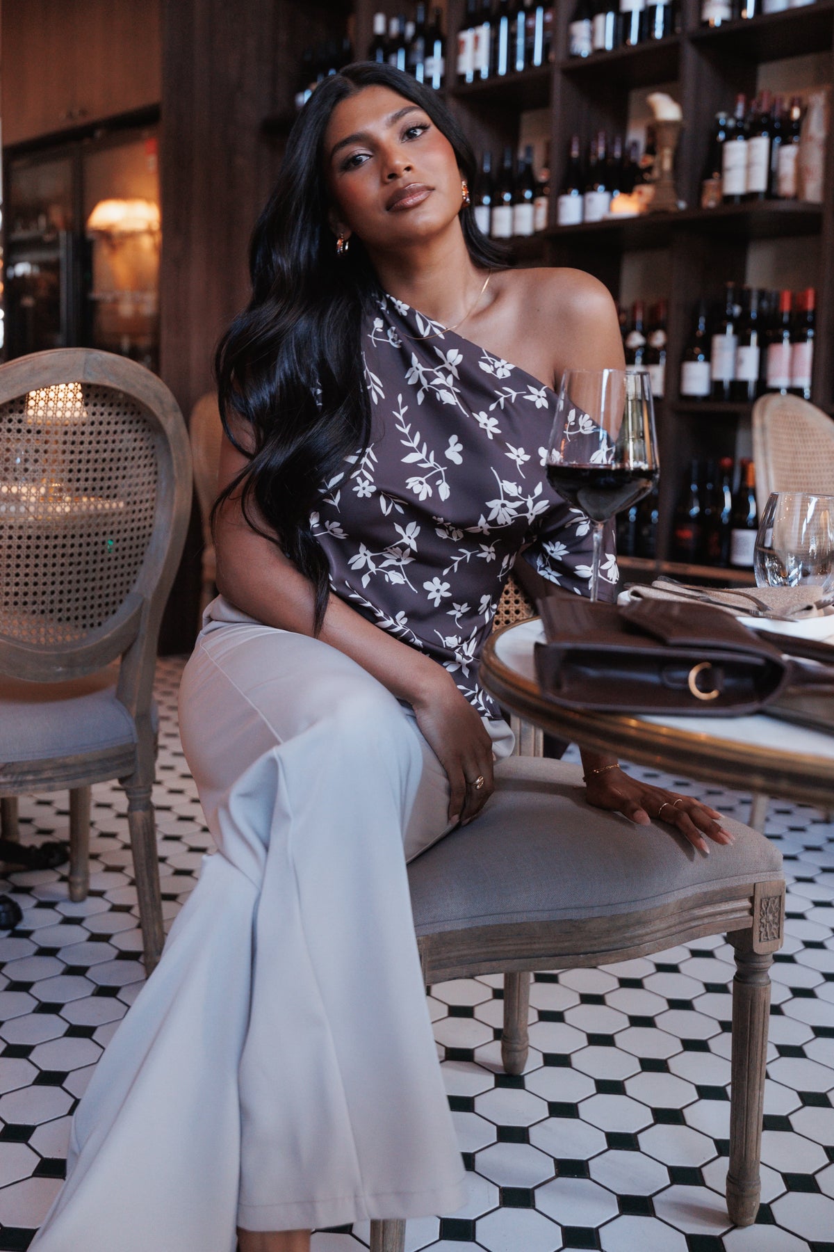 Romola Off Shoulder Top in Brown Cream Floral – view 1 of 8