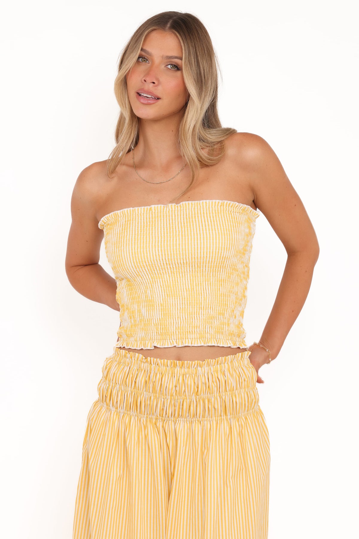 Salome Strapless Top in Mango Stripe – view 3 of 8