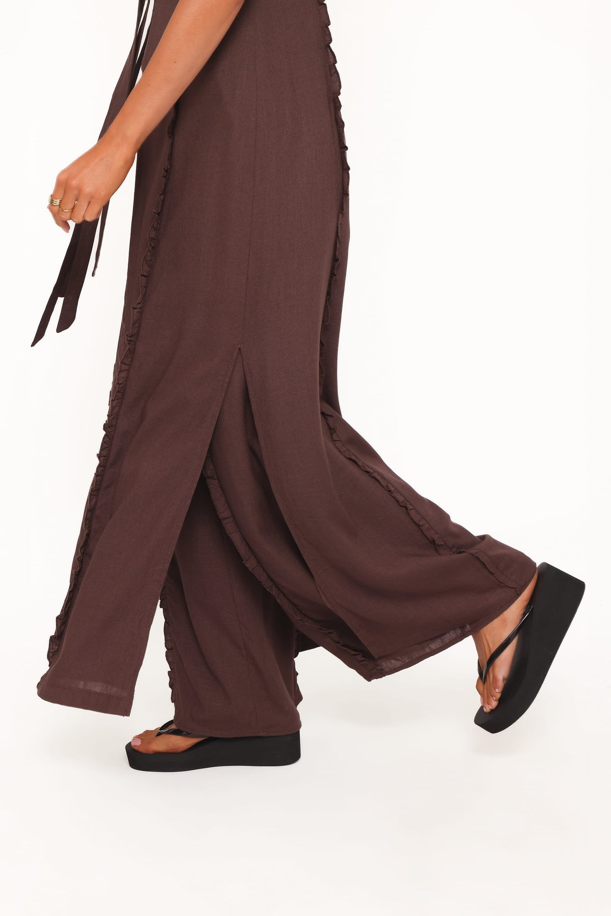Sasha Frill Tie Front Top in Dark Brown – view 7 of 9