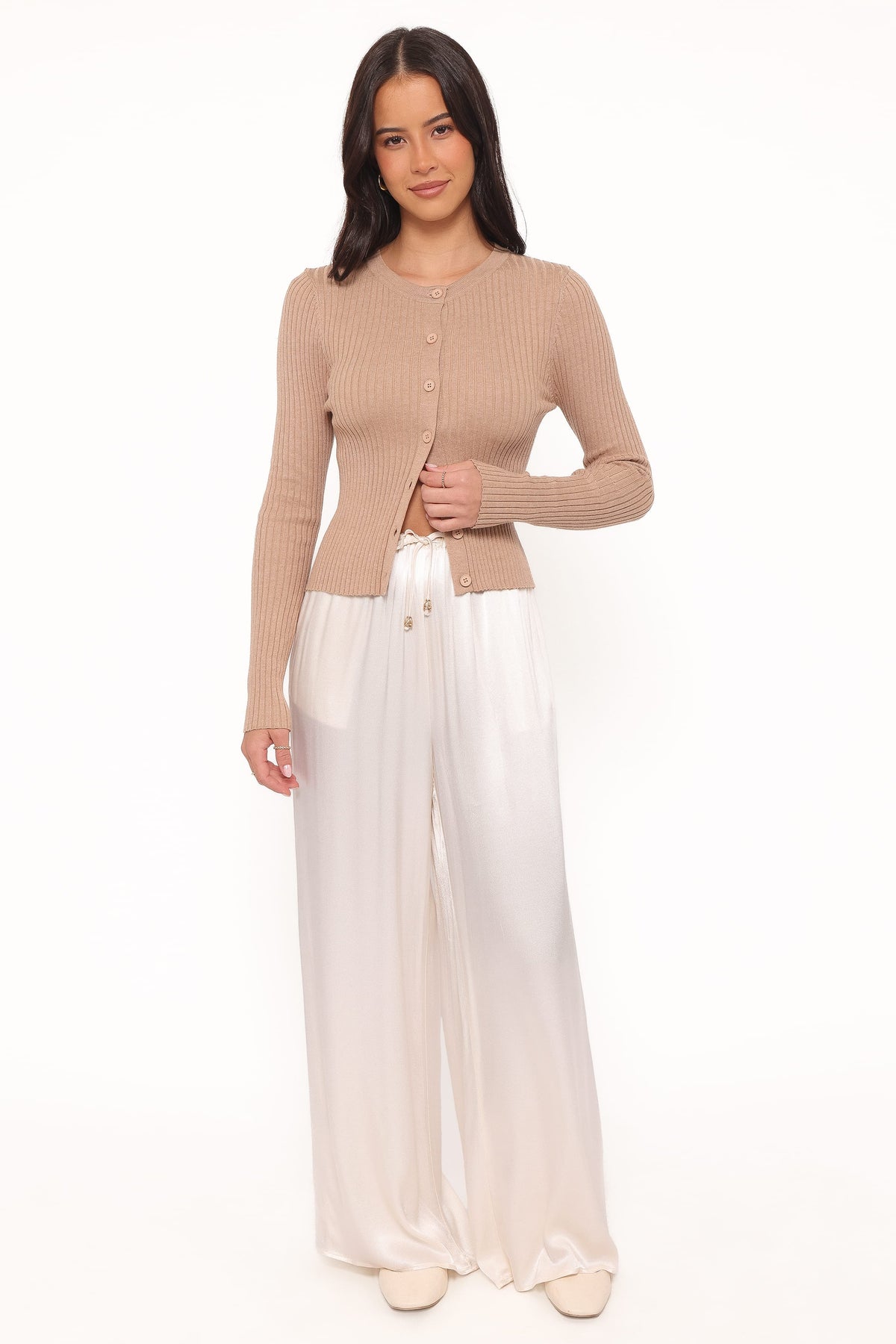 Searie Ribbed Cardigan Top in Warm Sand – view 6 of 7