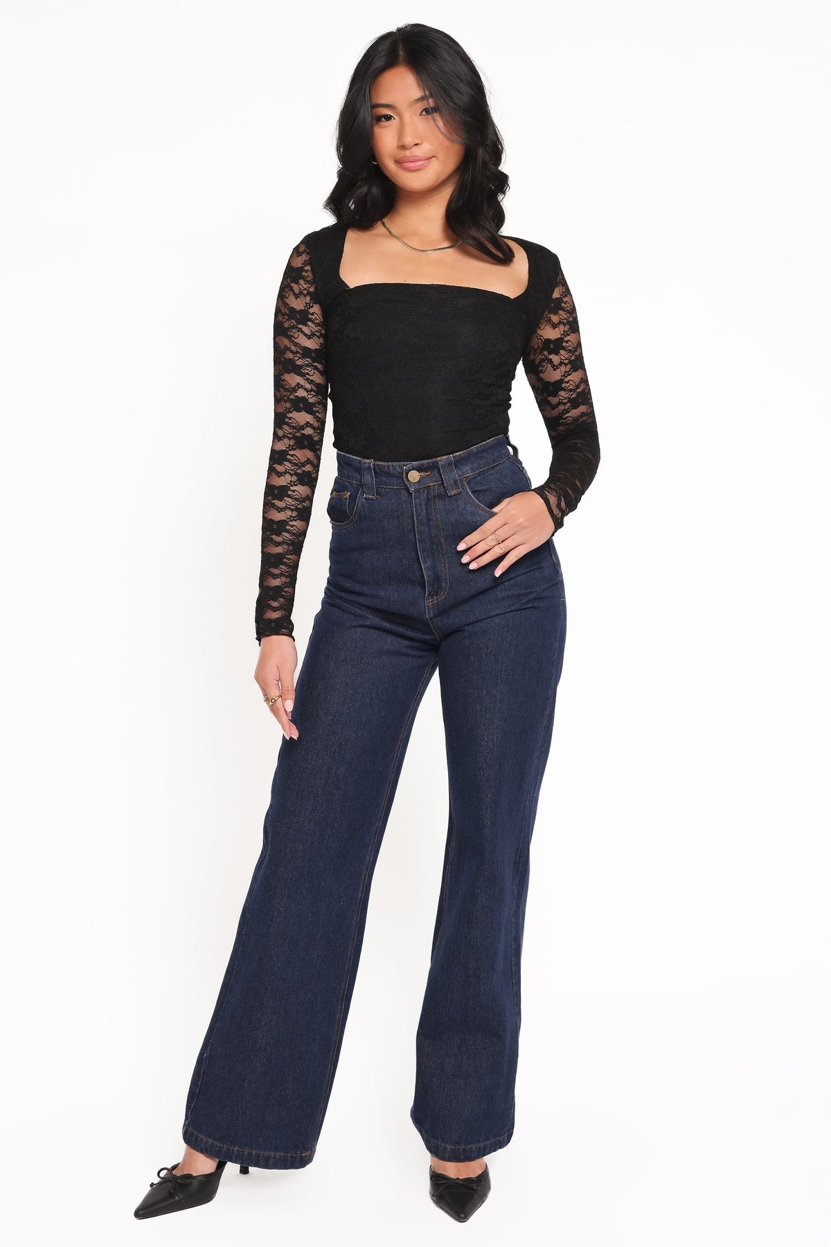 Skyler Square Neck Stretch Lace Top in Black – view 5 of 6