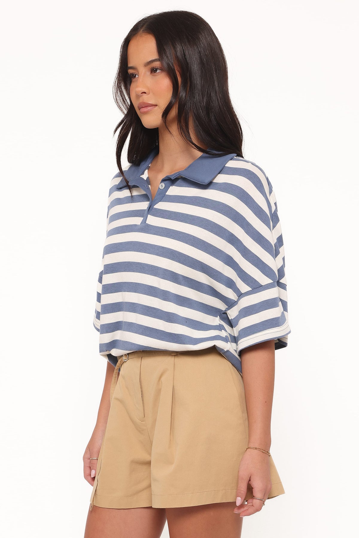 Sophia Short Sleeve Rugby Top in Blue/White Stripe – view 3 of 7