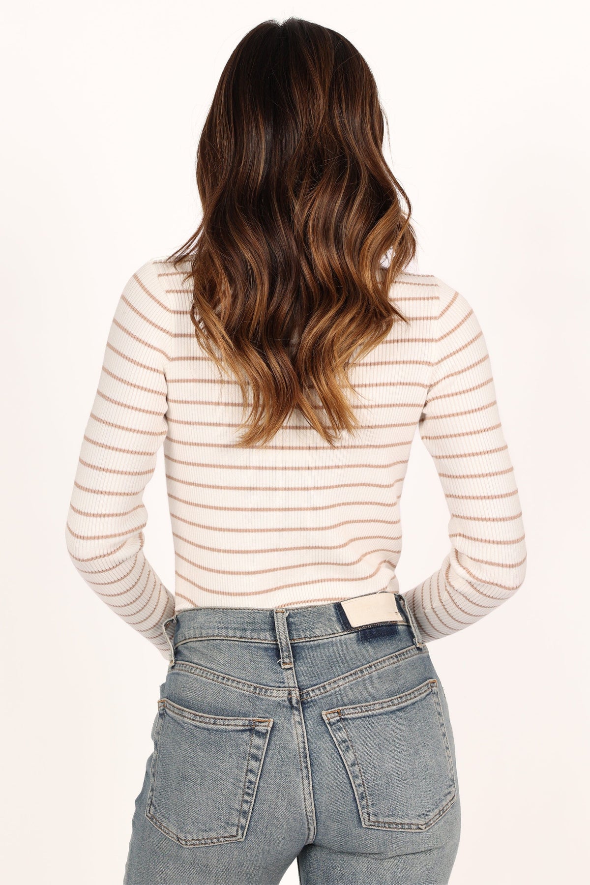 Stacie Ribbed Knit Top in Beige Stripe – view 8 of 10