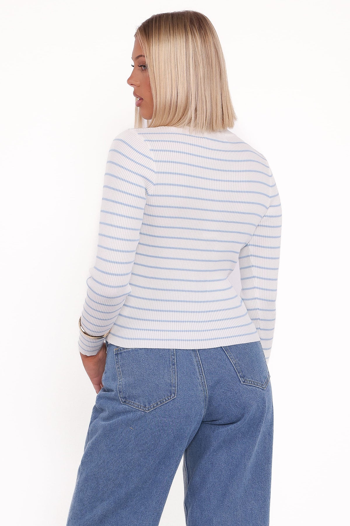 Stacie Ribbed Knit Top in Light Blue Stripe – view 3 of 5