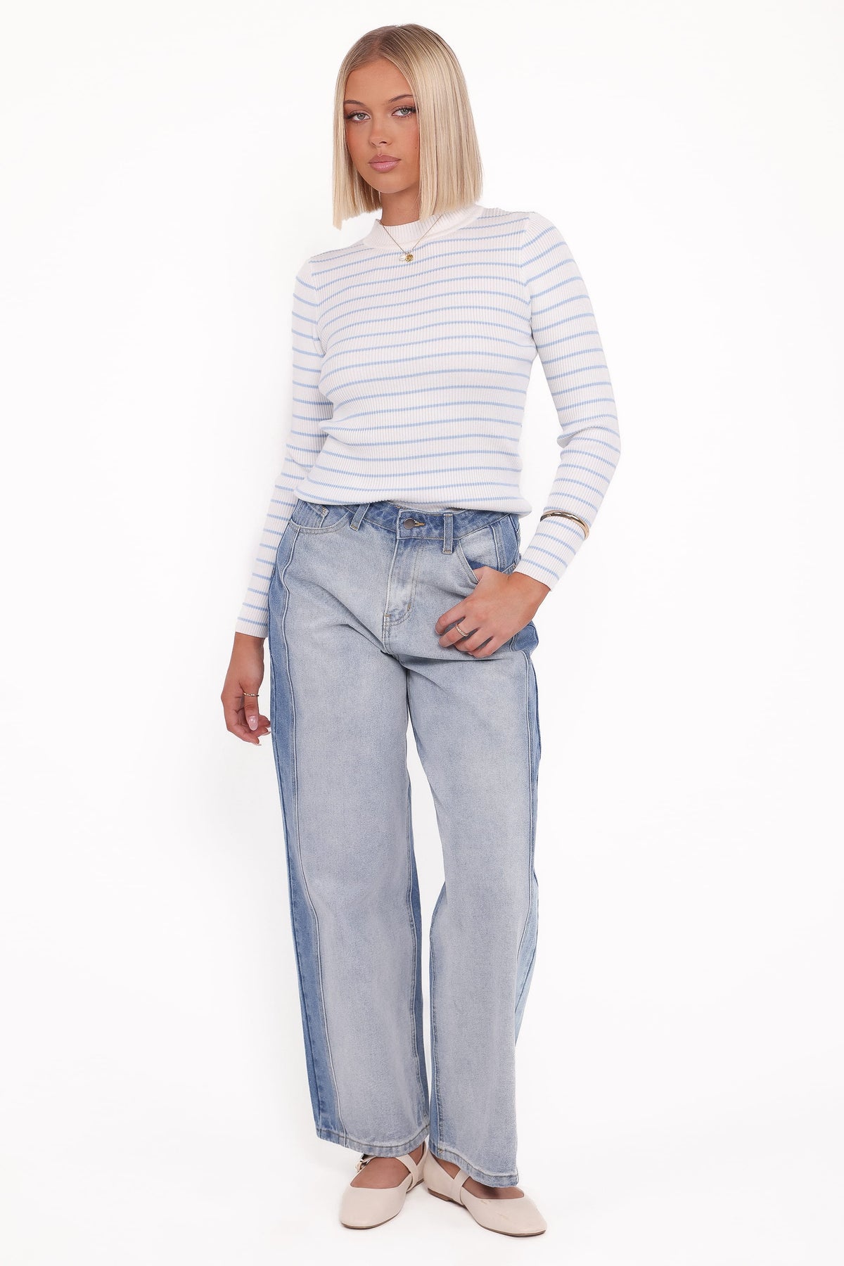 Stacie Ribbed Knit Top in Light Blue Stripe – view 4 of 5