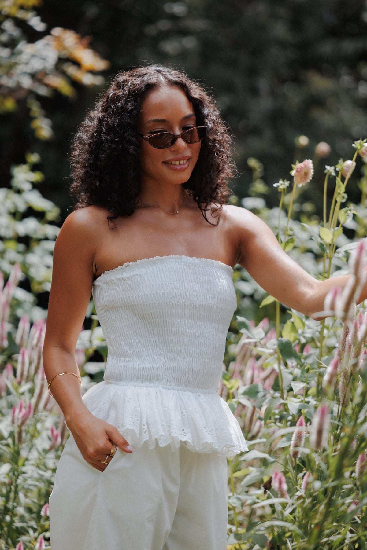 Stori Shirred Top in White Broderie – view 1 of 7