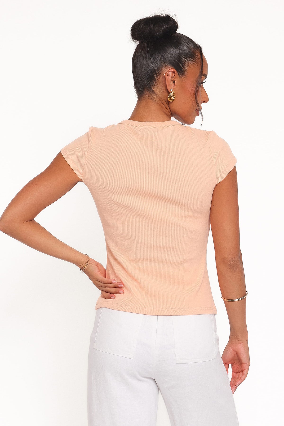 Tatum Asymmetrical Knit Top in Coral – view 5 of 8