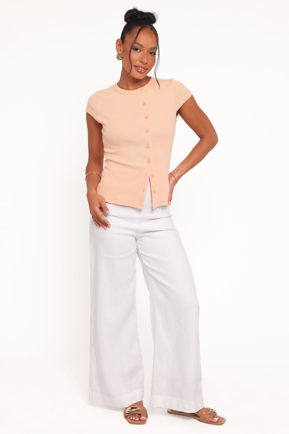 Tatum Asymmetrical Knit Top in Coral – view 3 of 8