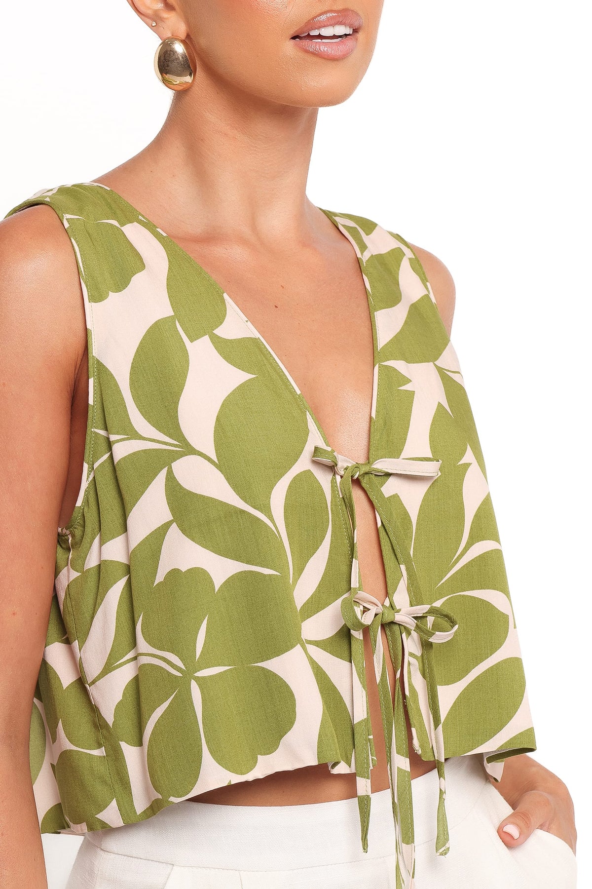 Valia Tie Top in Green Floral – view 3 of 8