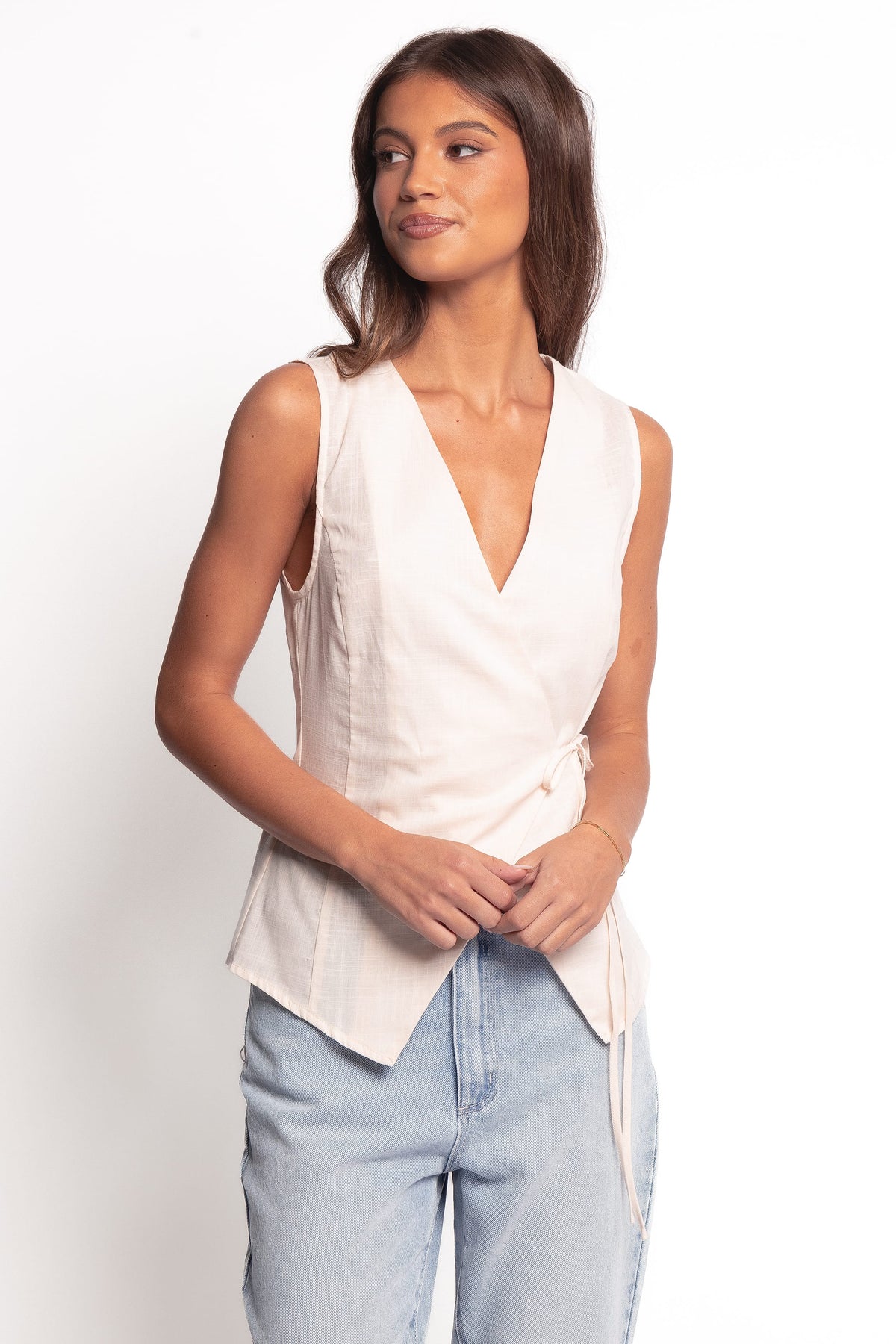 Vanni Wrap Front Linen Top in Cream – view 1 of 6