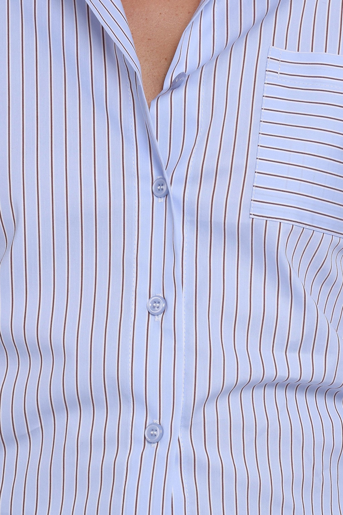 Vienne Tie Back Button Up Shirt in Blue/Brown Stripe – view 8 of 9