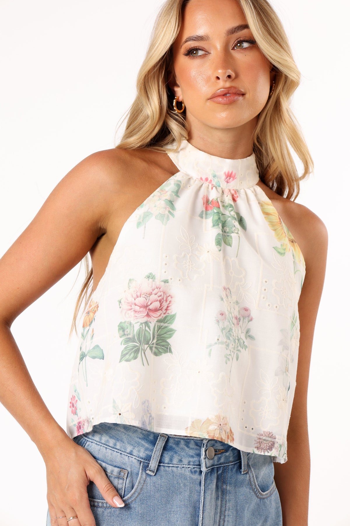 Willa Halterneck Top in White Floral – view 3 of 10