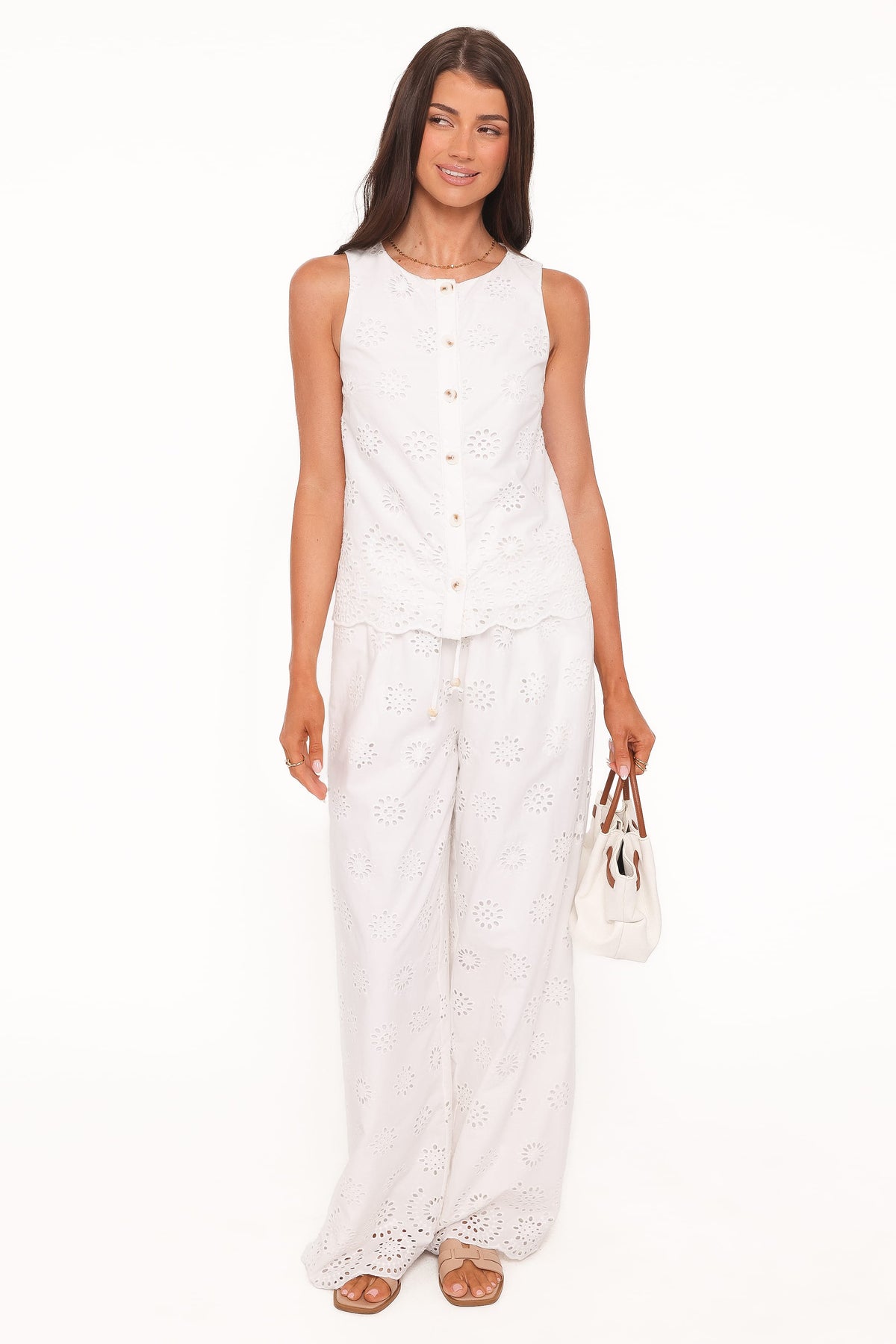 Winny Button Front Top in White Broderie – view 6 of 8