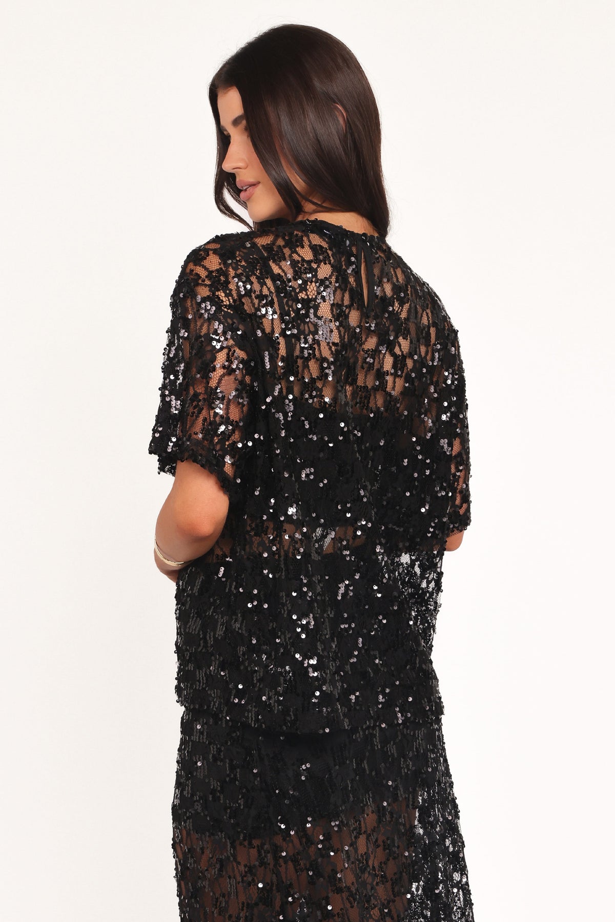 Yonder Sheer Lace Tee Top in Black – view 4 of 6