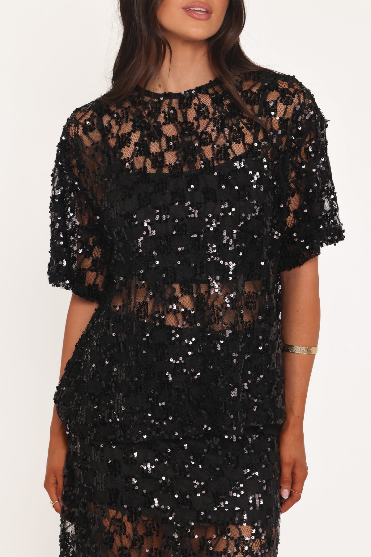 Yonder Sheer Lace Tee Top in Black – view 5 of 6