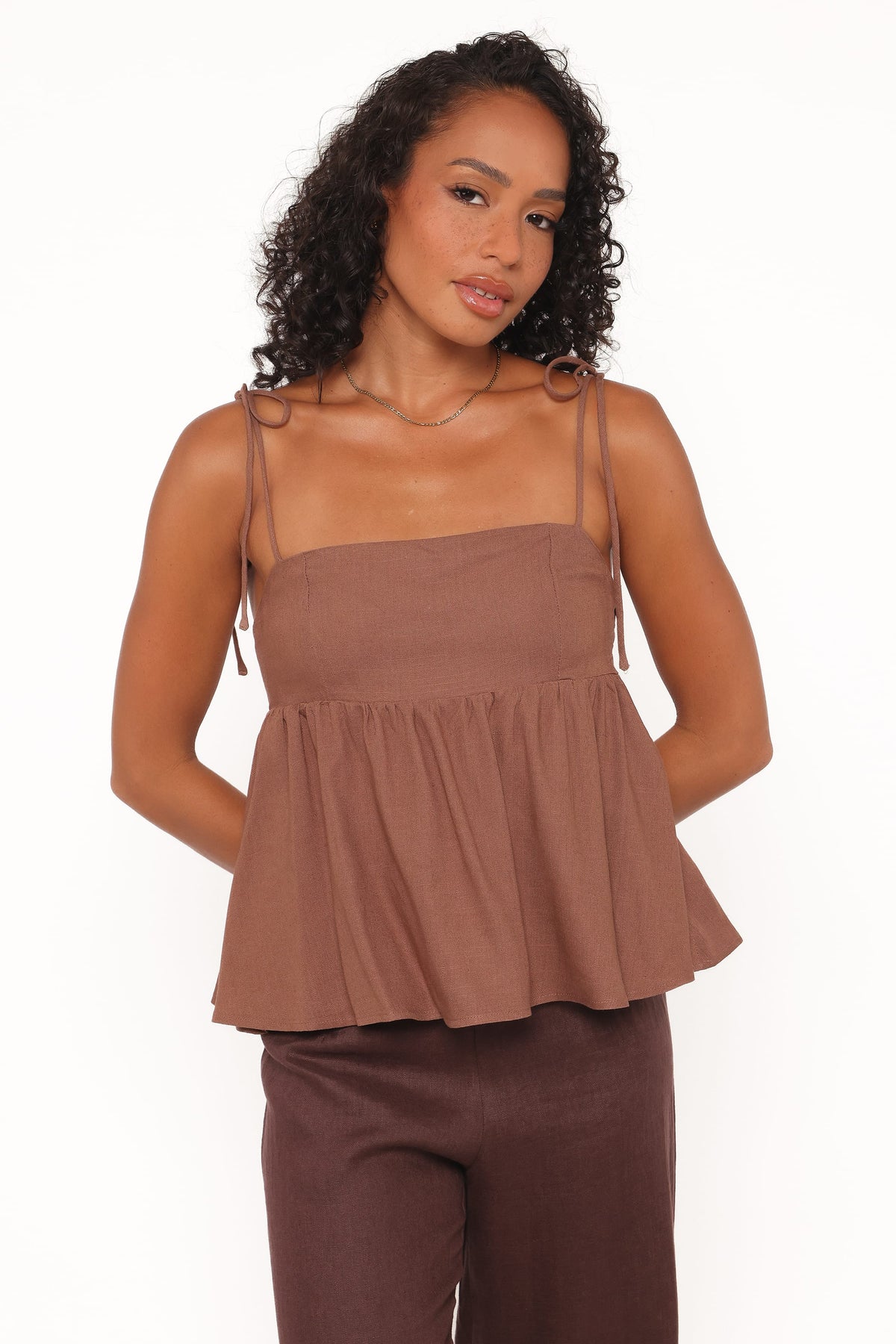 Zephyra Baby Doll Top in Brown – view 1 of 7